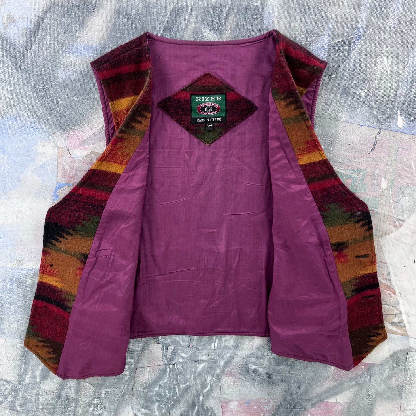 Vintage Western Aztec Wool Blanked Lined Button Vest L