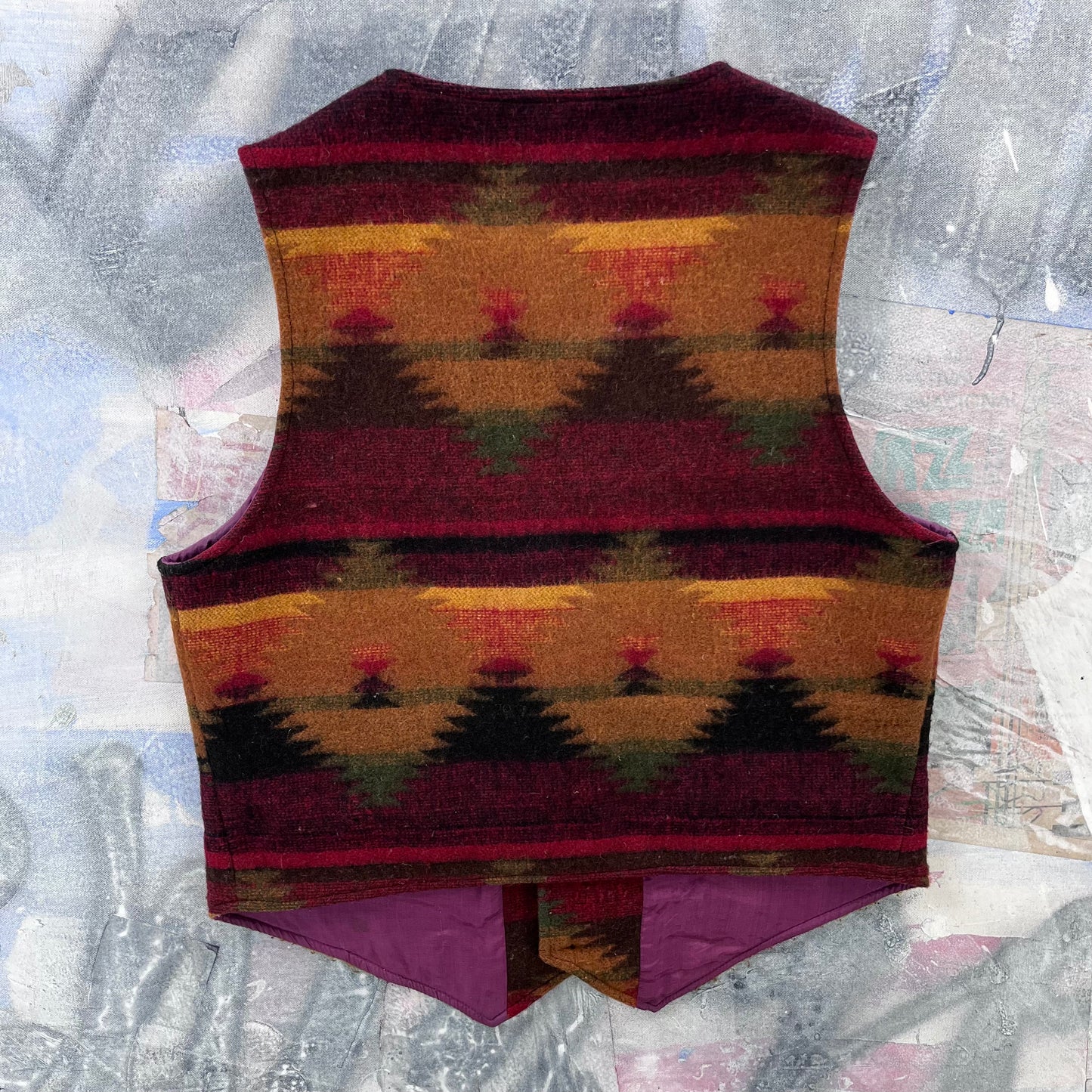 Vintage Western Aztec Wool Blanked Lined Button Vest L