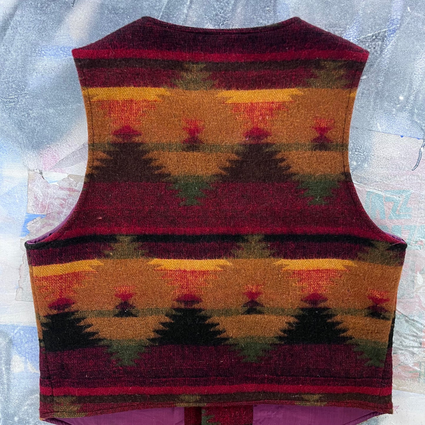 Vintage Western Aztec Wool Blanked Lined Button Vest L