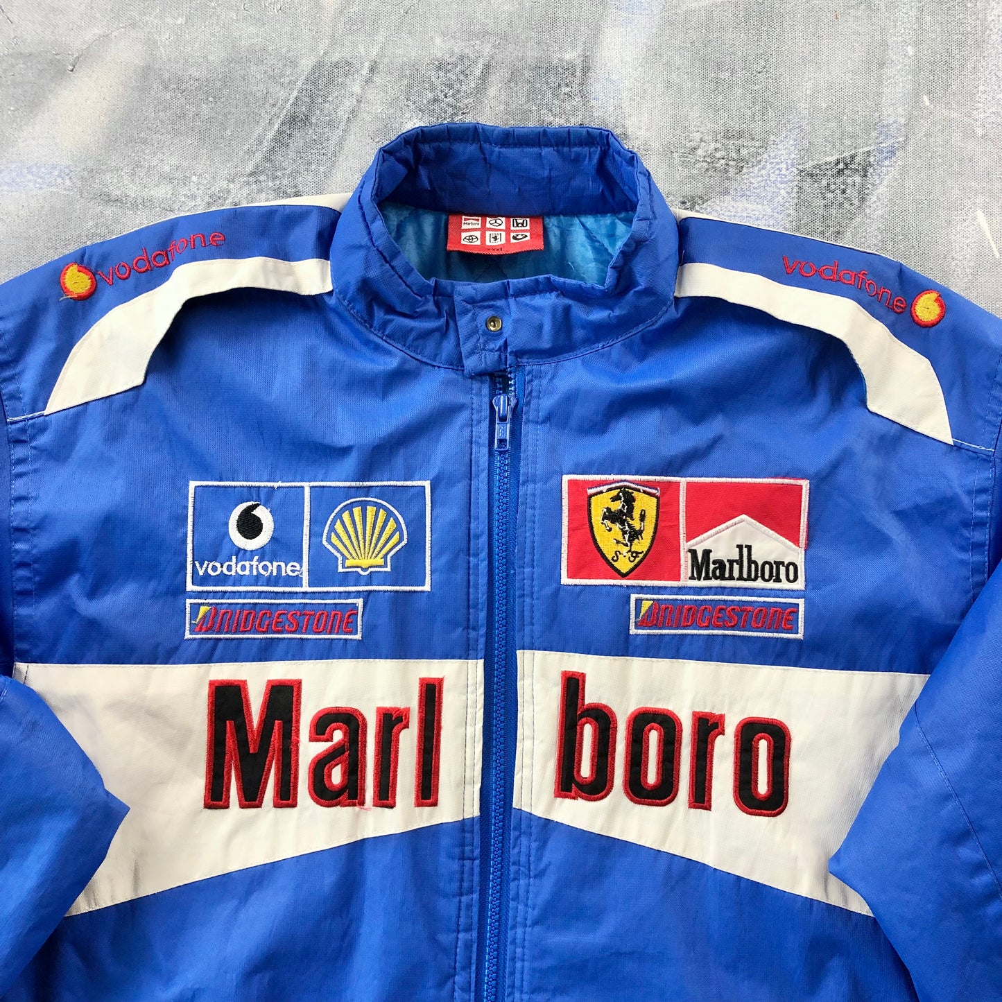 Vintage 90s Malboro Ferrari Michael Schumacher Quilted Lined Embroided Sport Racing Zip Jacket XXXL
