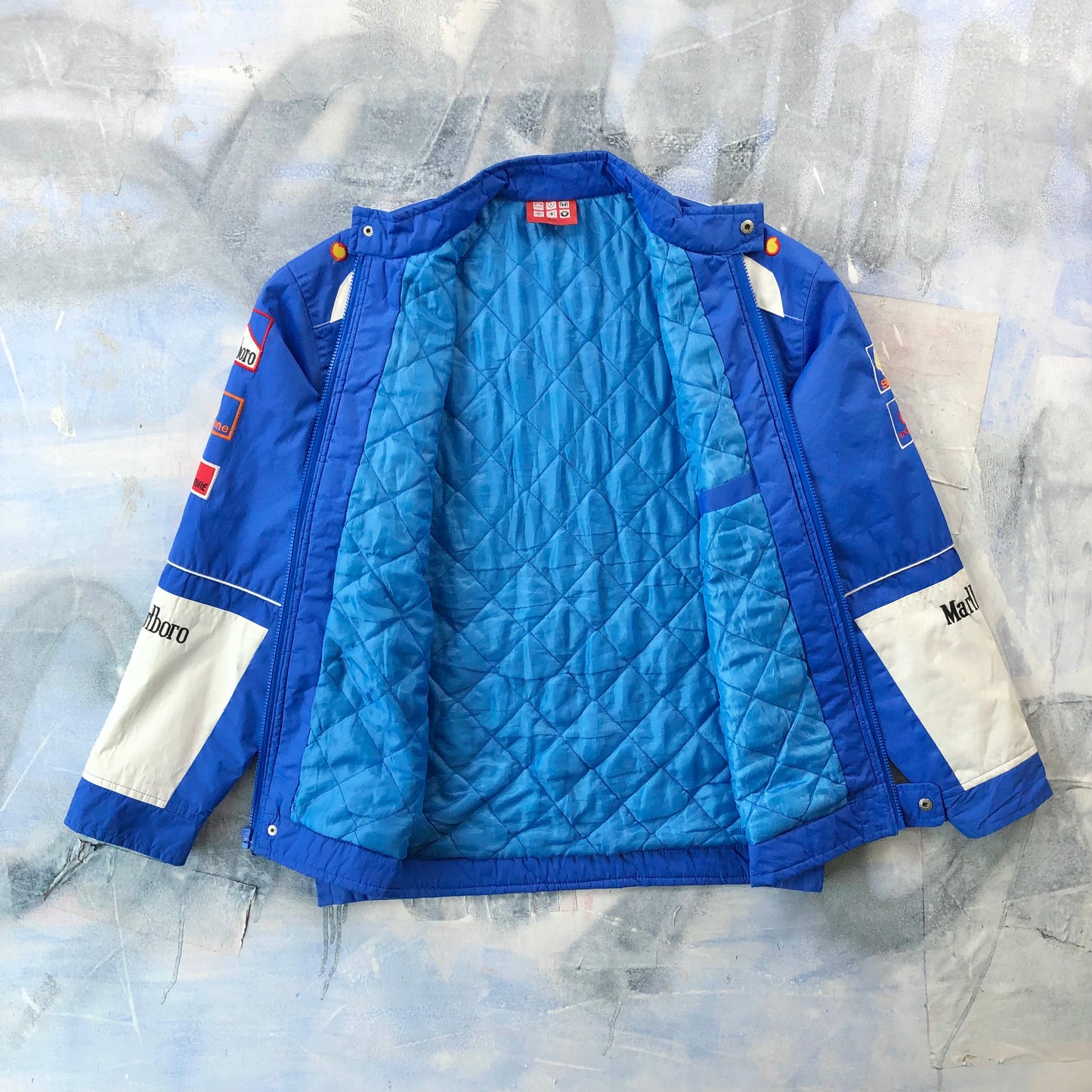 Vintage 90s Malboro Ferrari Michael Schumacher Quilted Lined Embroided Sport Racing Zip Jacket XXXL