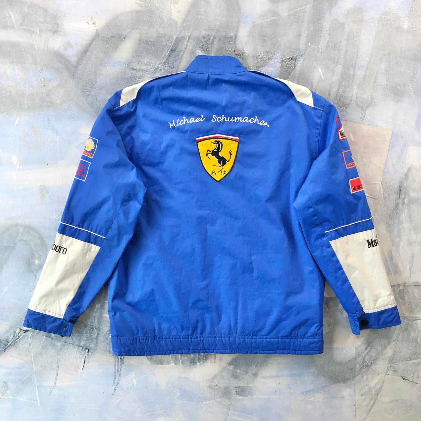 Vintage 90s Malboro Ferrari Michael Schumacher Quilted Lined Embroided Sport Racing Zip Jacket XXXL