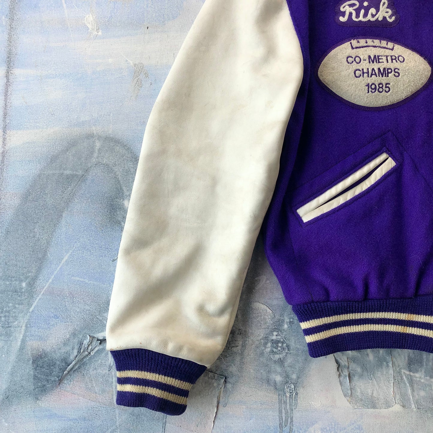 Vintage Varsity Football 1985 Co-Metro Champs Letterman Leather Quilted Button Jacket XL