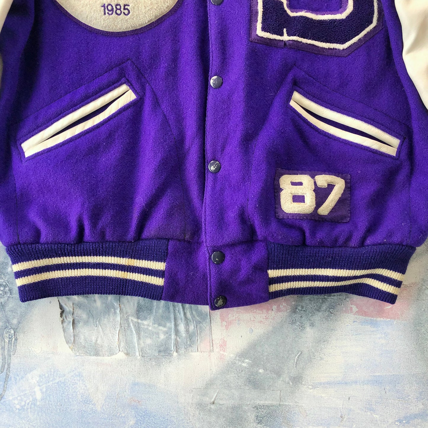 Vintage Varsity Football 1985 Co-Metro Champs Letterman Leather Quilted Button Jacket XL
