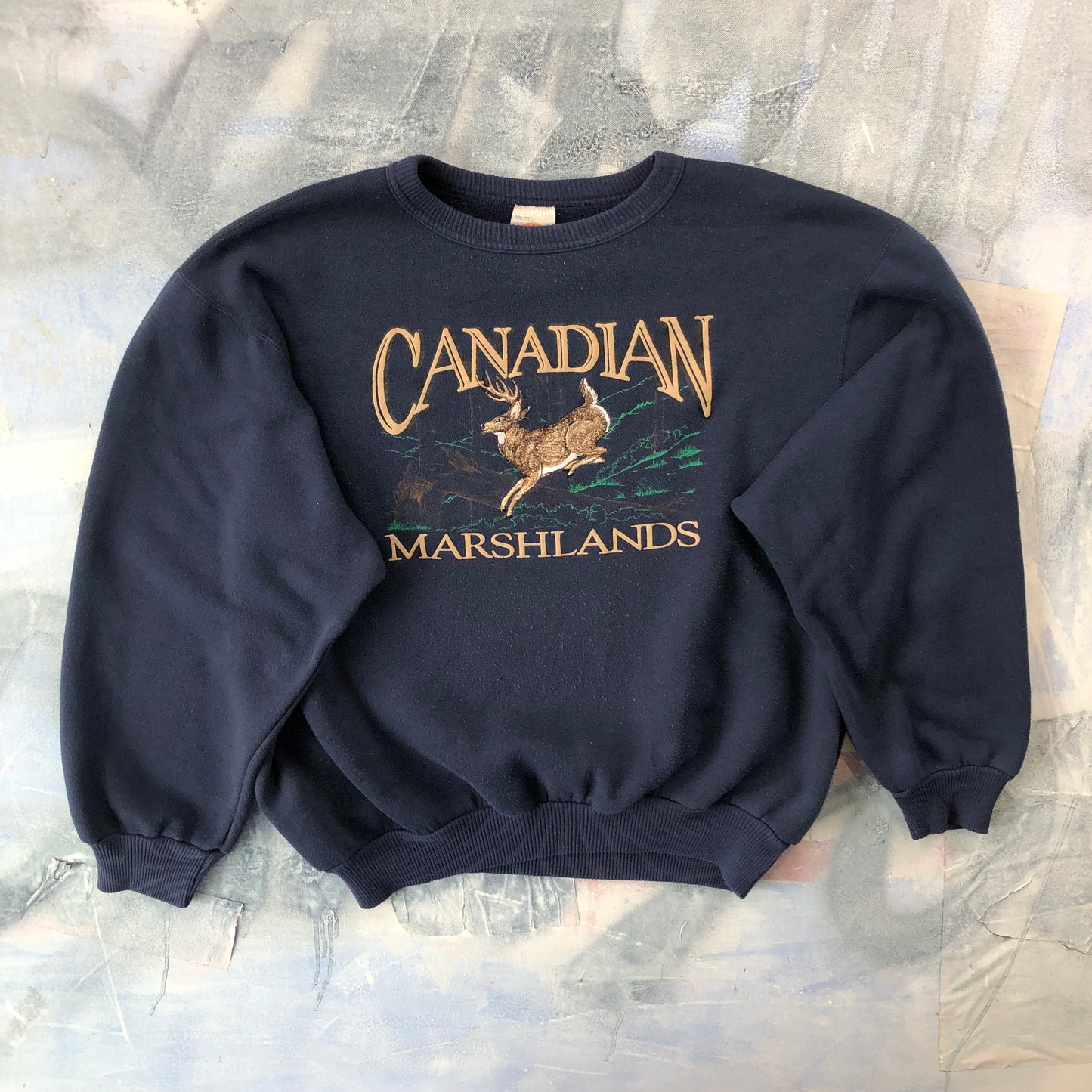 Vintage Canadian Marshlands Deer Nature Crewneck Sweatshirt XXL