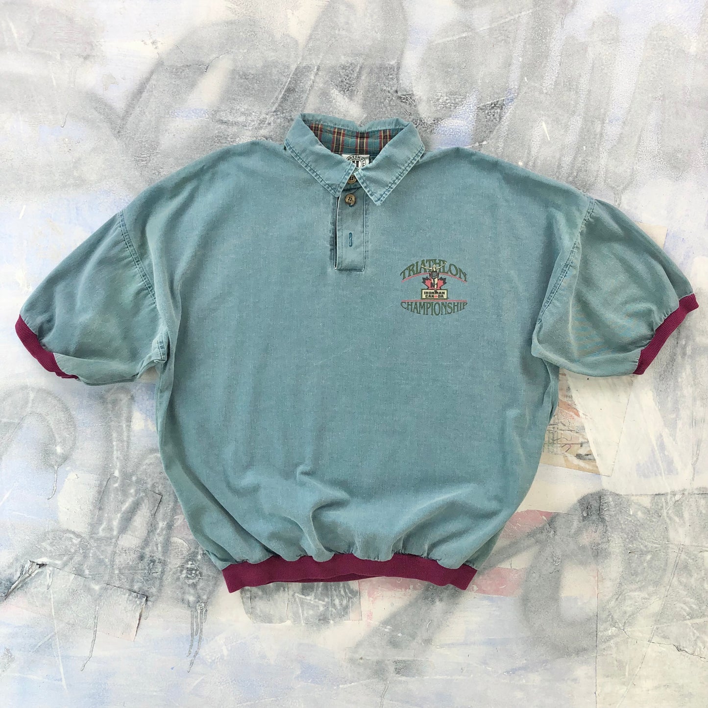 Vintage 90s Ironman Triathlon Championship Penticton Canada Polo Shirt L