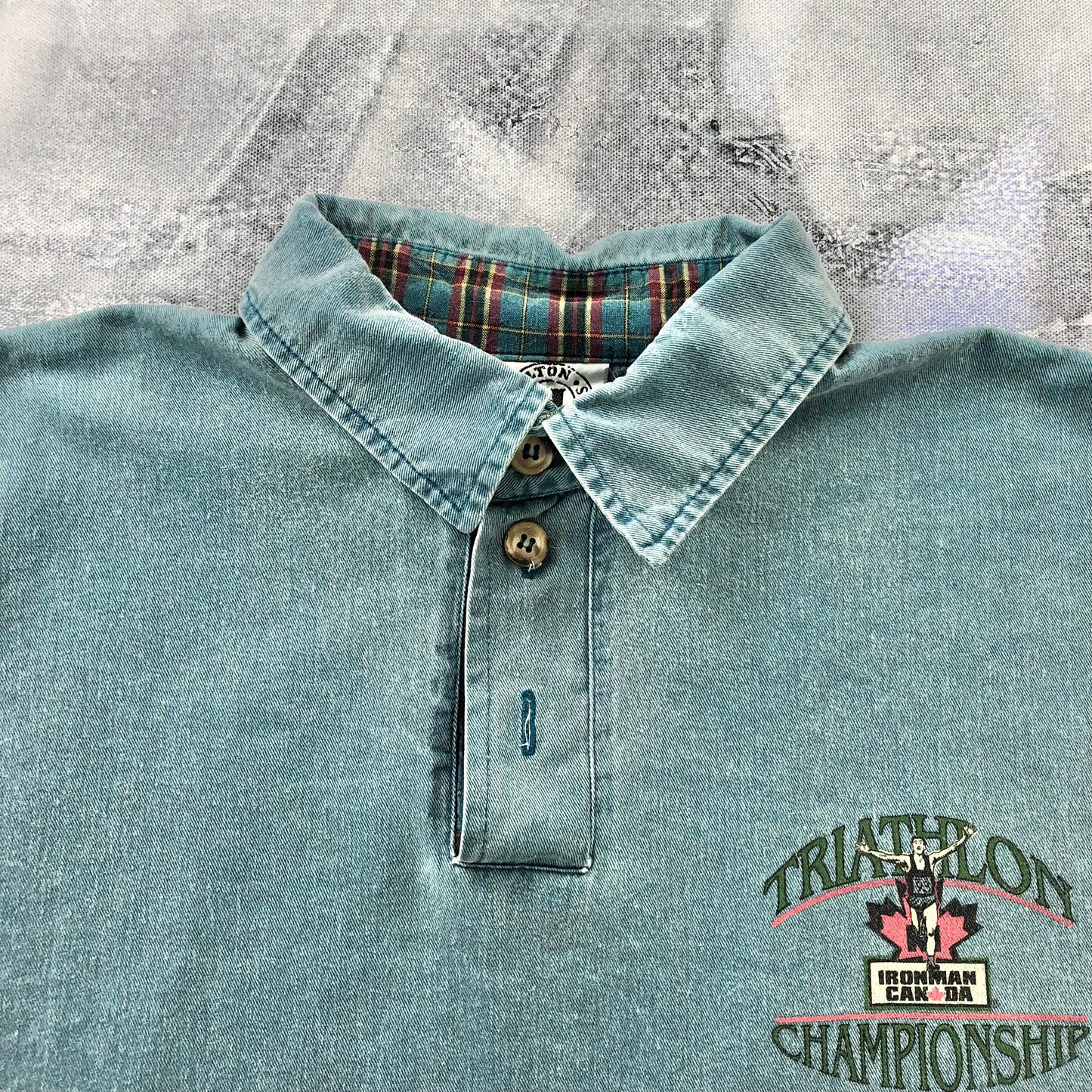 Vintage 90s Ironman Triathlon Championship Penticton Canada Polo Shirt L