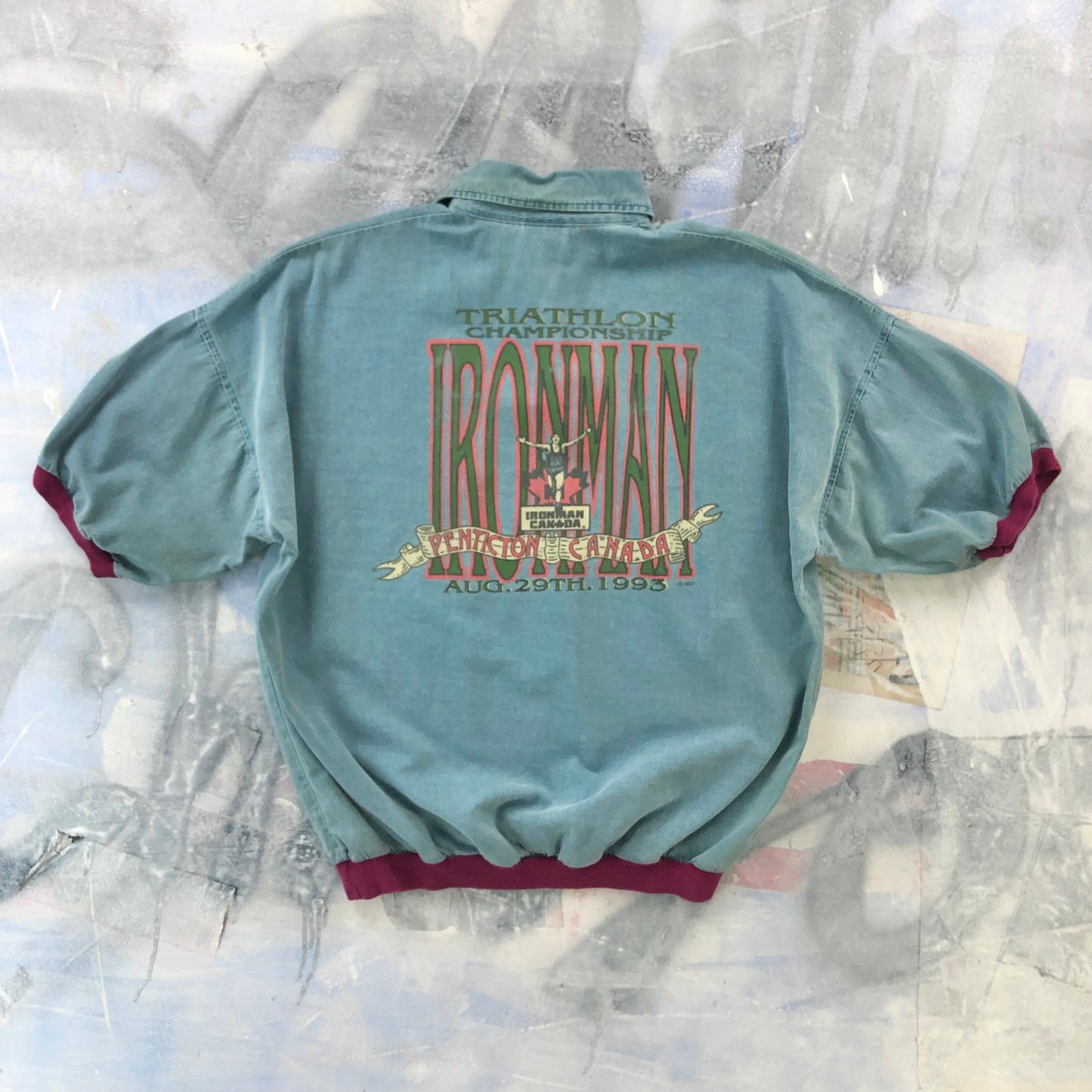 Vintage 90s Ironman Triathlon Championship Penticton Canada Polo Shirt L