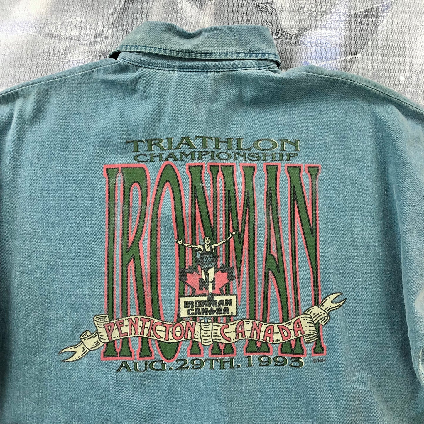 Vintage 90s Ironman Triathlon Championship Penticton Canada Polo Shirt L
