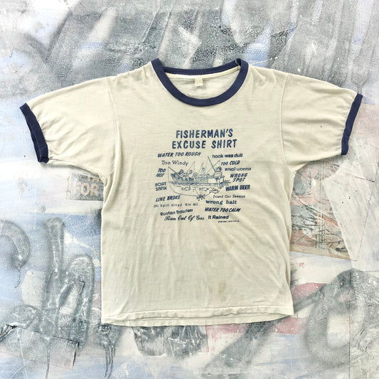Vintage Fishermans Excuse Shirt Ringer Single Stitch T Shirt M