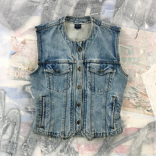 Vintage Biker Blues Harley Davidson Motorcycles Denim Button Vest S