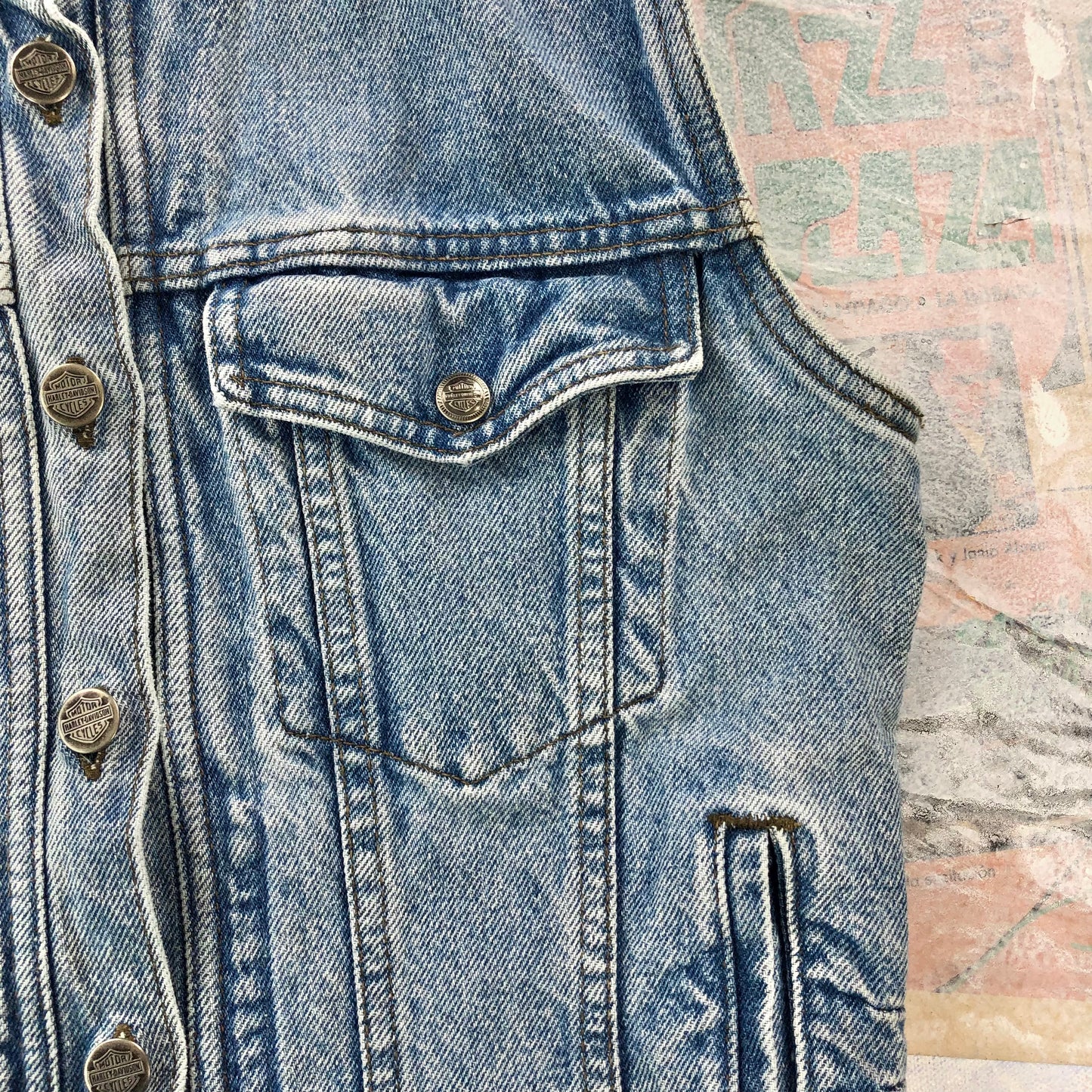 Vintage Biker Blues Harley Davidson Motorcycles Denim Button Vest S