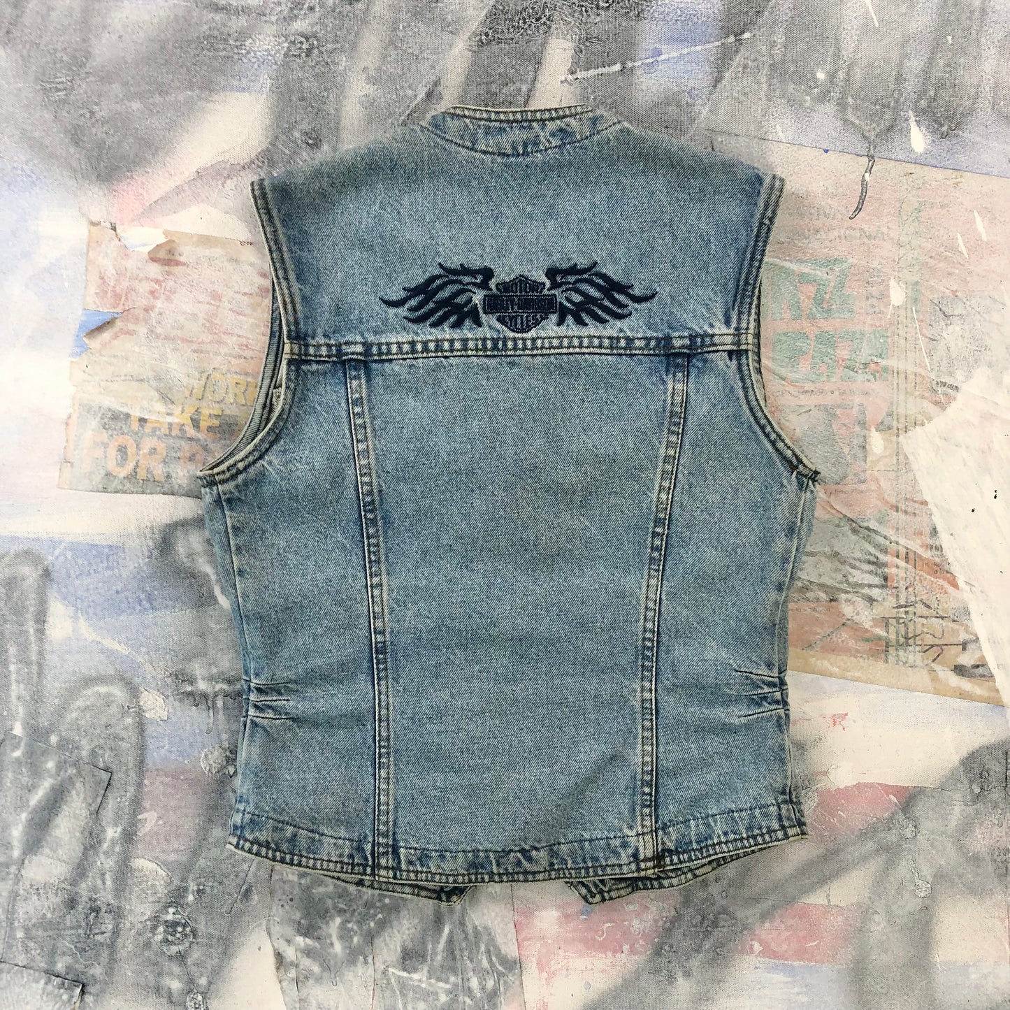 Vintage Biker Blues Harley Davidson Motorcycles Denim Button Vest S