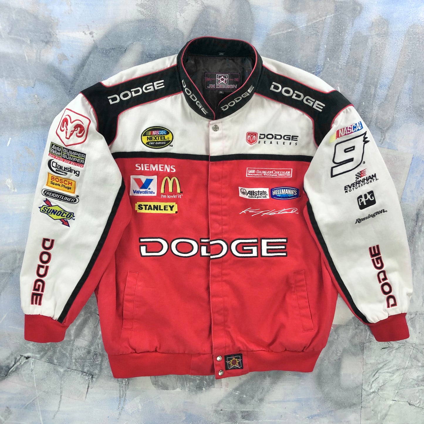 Vintage JH Design Dodge Nascar Kasey Kane 9 Racing Zip Jacket XXL