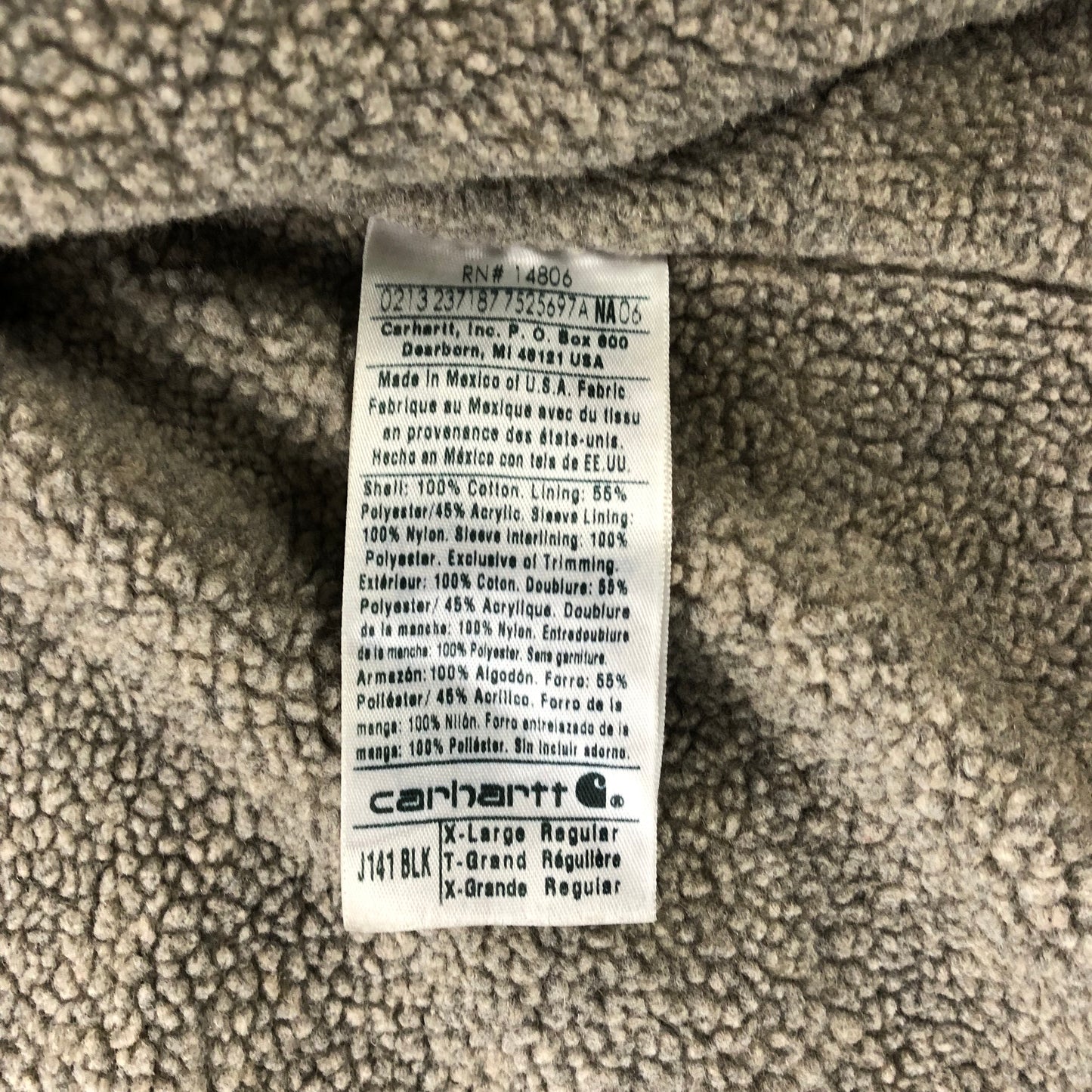 Vintage Cahartt J141 Sherpa Lined Hooded Zip Workwear Jacket XL