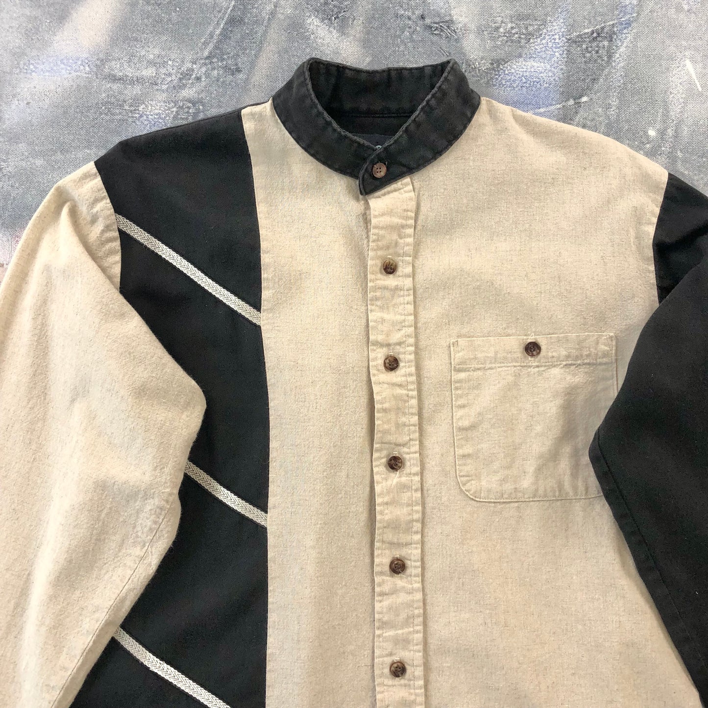 Vintage Brooks & Dunn Western Two Tone Band Collar Shirt L