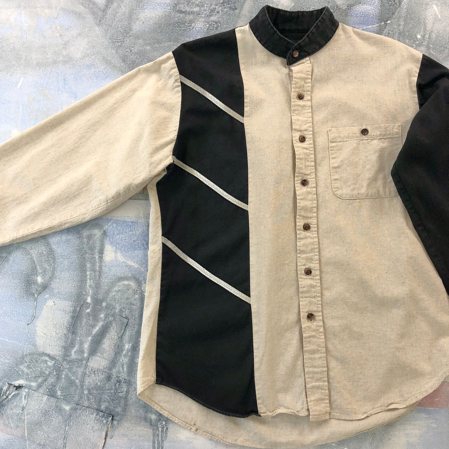 Vintage Brooks & Dunn Western Two Tone Band Collar Shirt L