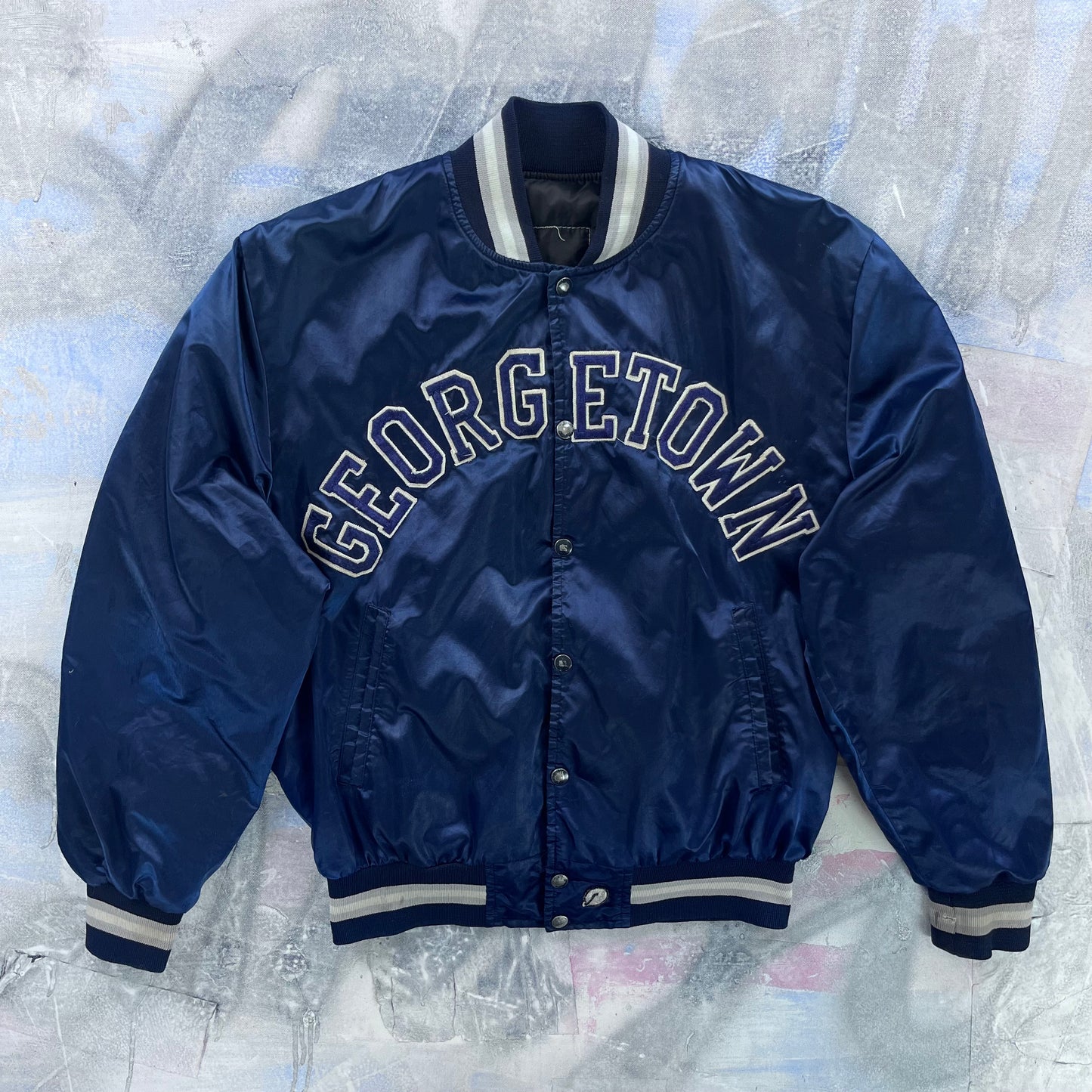 Vintage Georgetown University Hoyas Lined Satin Bomber Button Jacket L