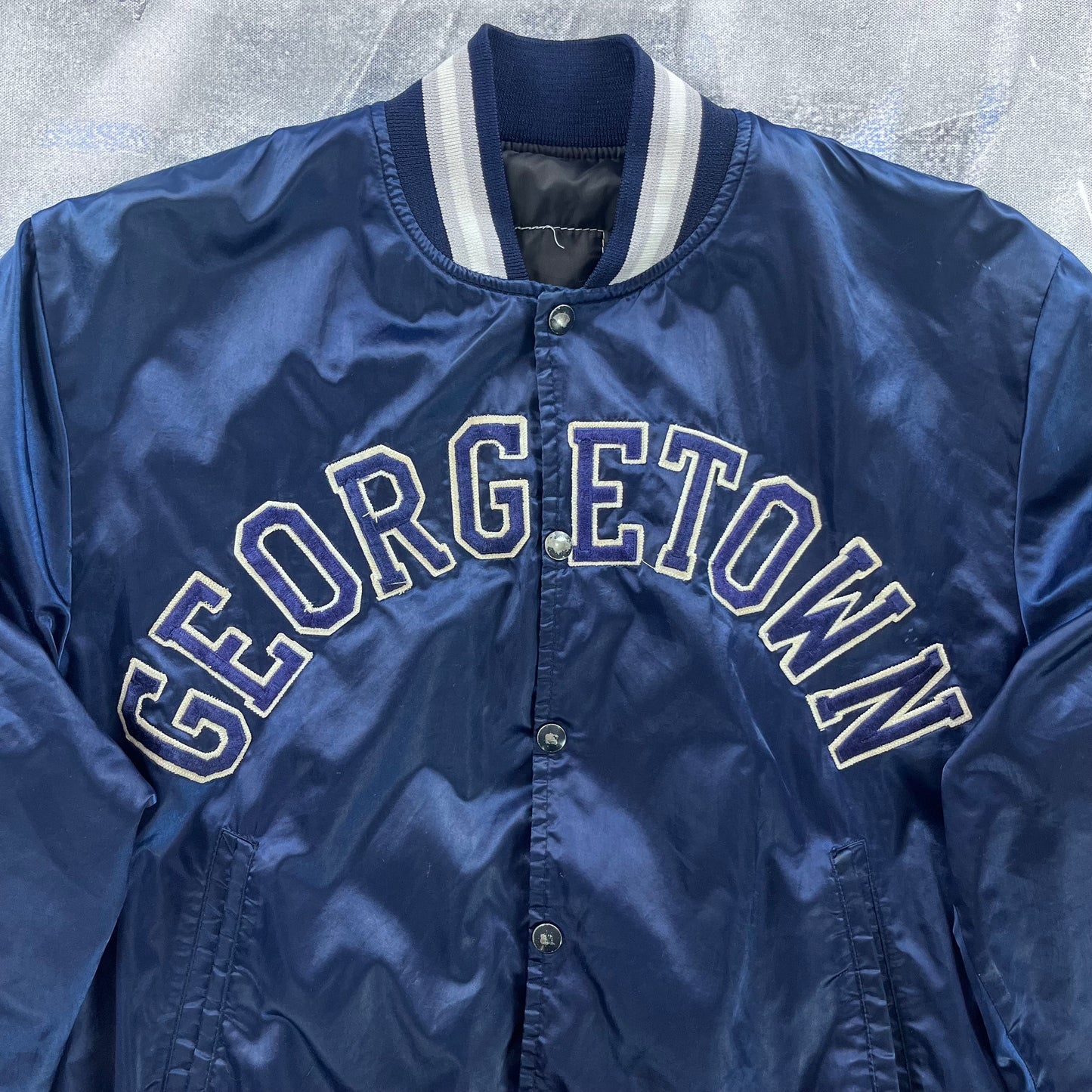Vintage Georgetown University Hoyas Lined Satin Bomber Button Jacket L