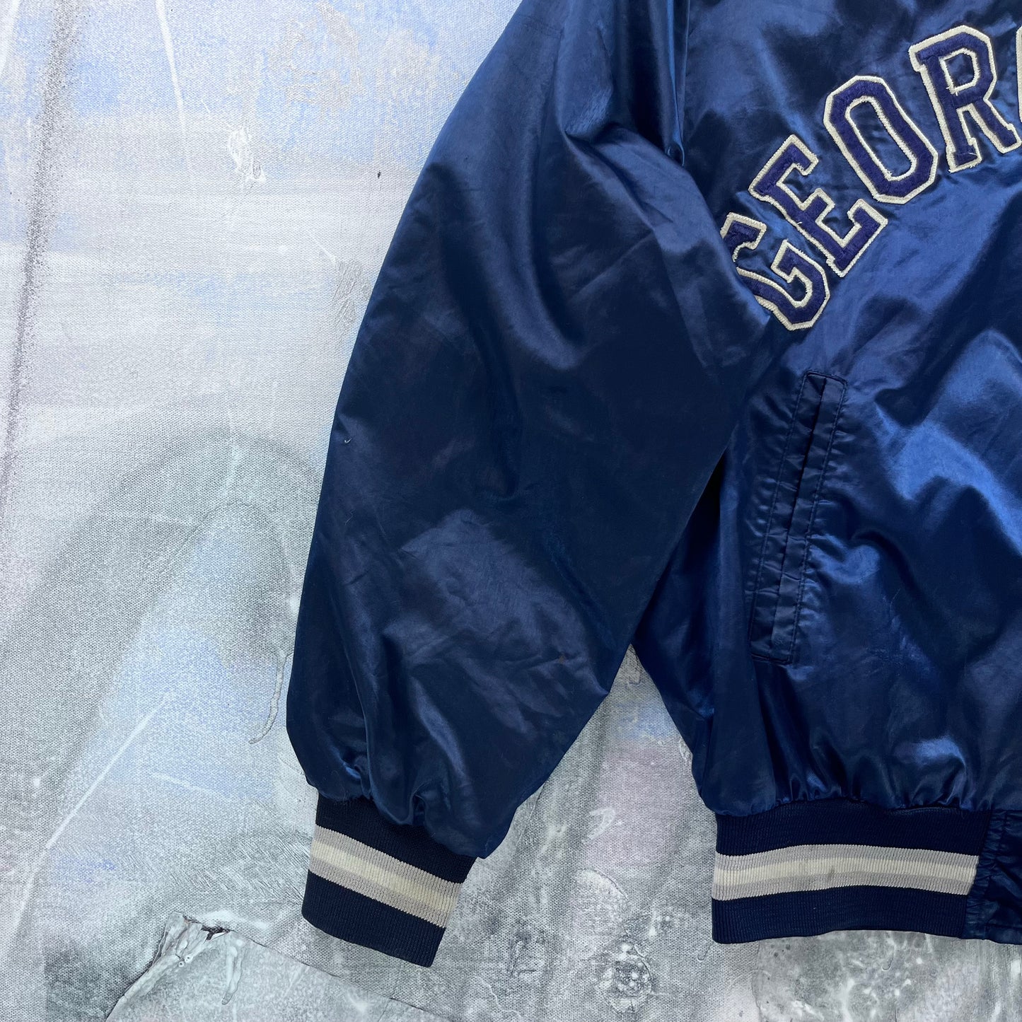 Vintage Georgetown University Hoyas Lined Satin Bomber Button Jacket L