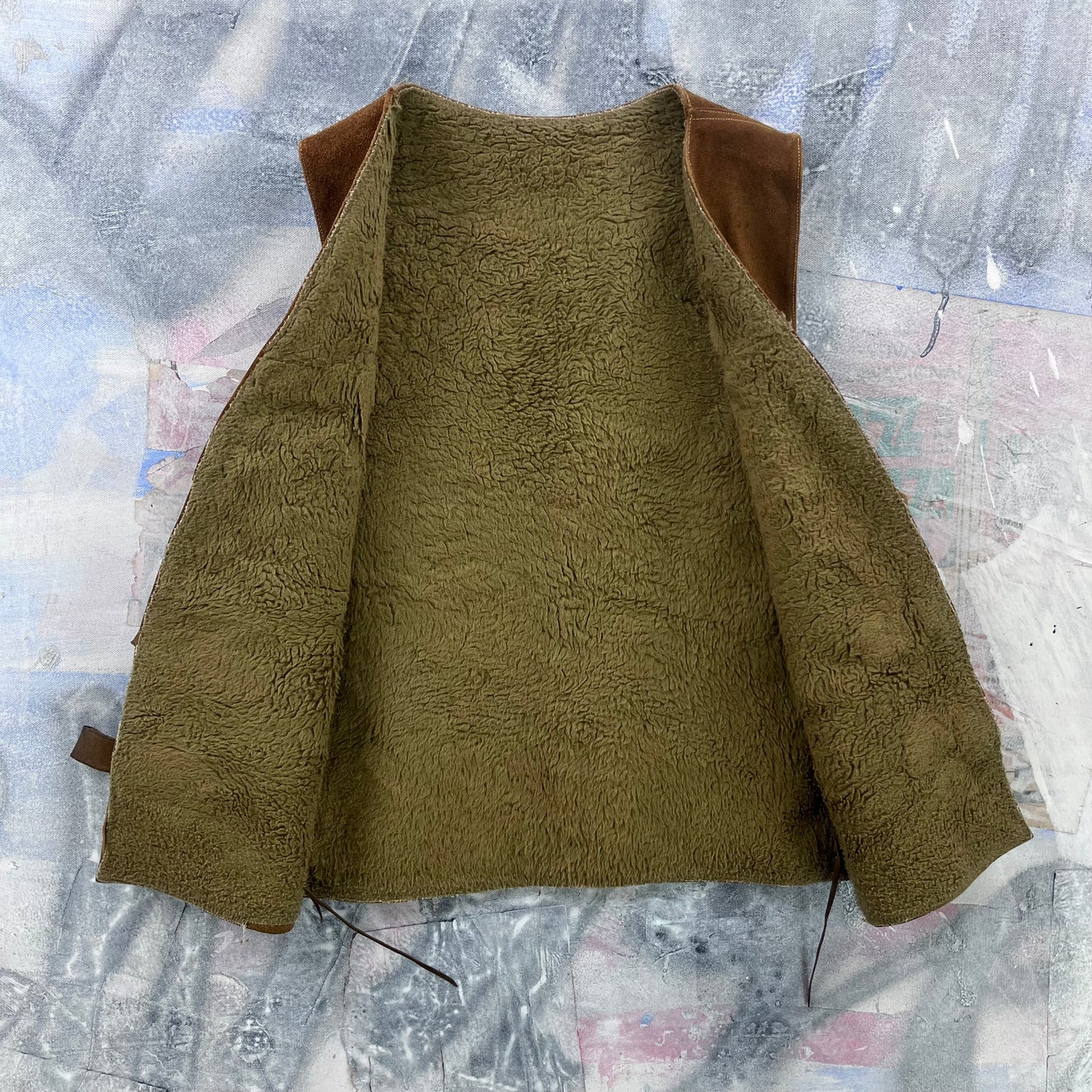 Vintage Western Suede Leather Sherpa Lined Buckel Strap Vest M