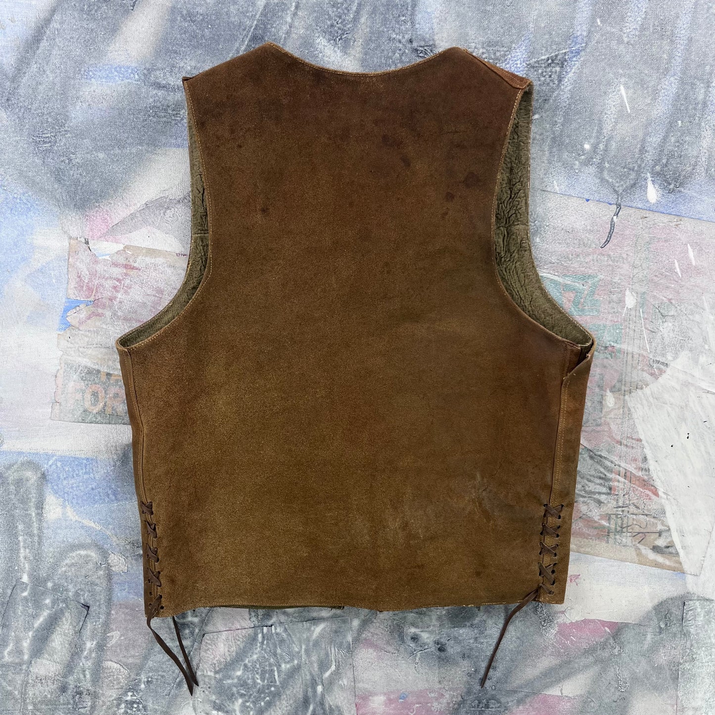 Vintage Western Suede Leather Sherpa Lined Buckel Strap Vest M