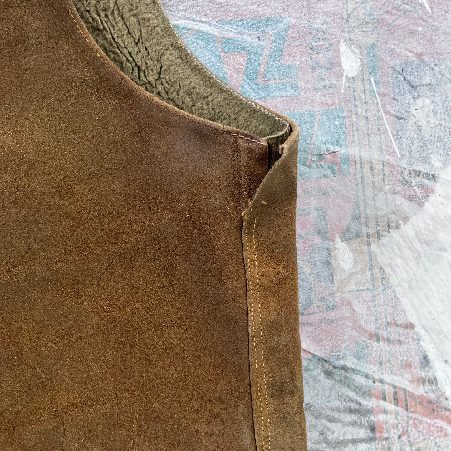 Vintage Western Suede Leather Sherpa Lined Buckel Strap Vest M