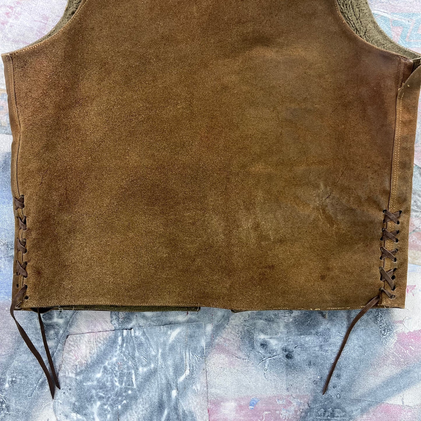Vintage Western Suede Leather Sherpa Lined Buckel Strap Vest M