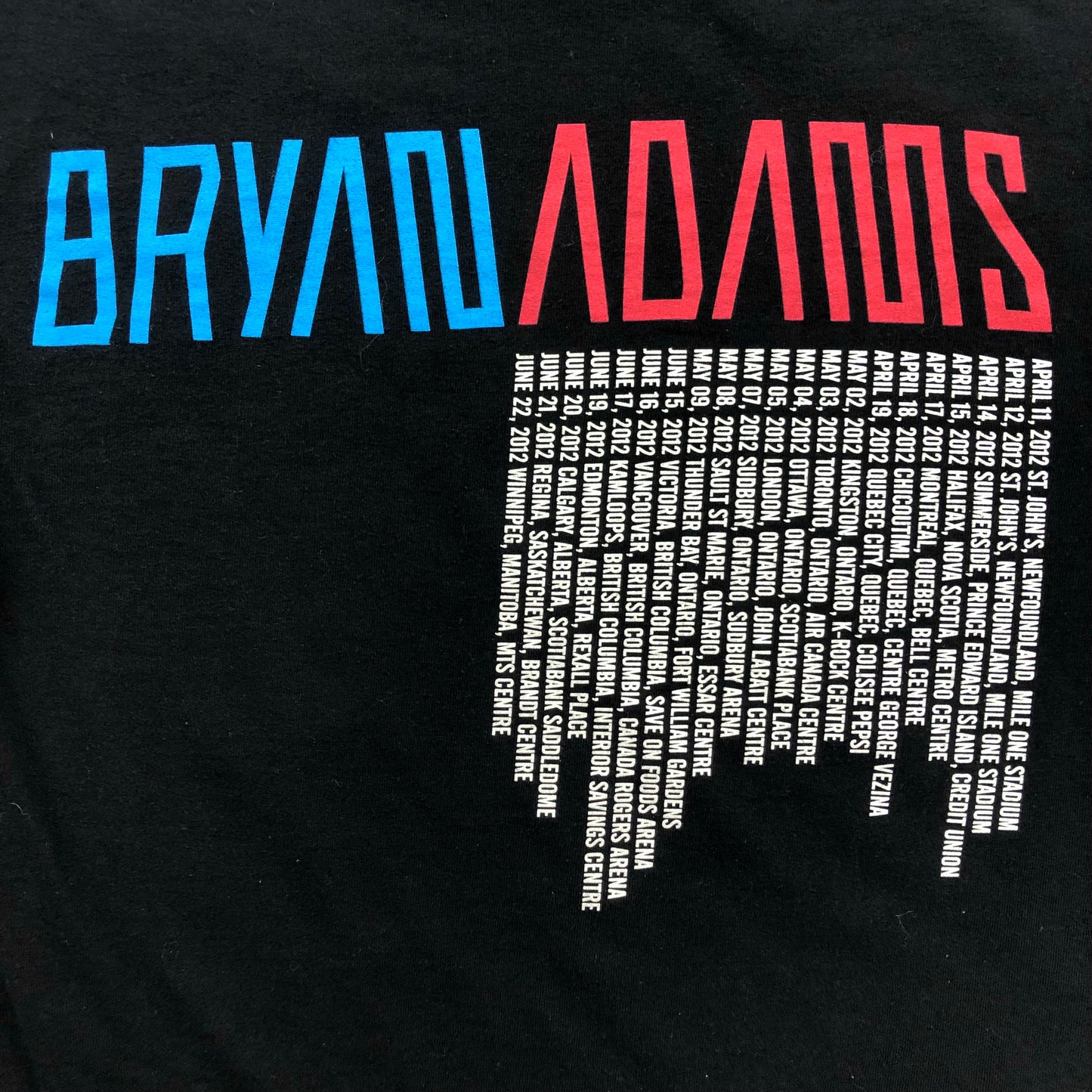 Vintage 2012 Bryan Adams Canada Tour T Shirt M