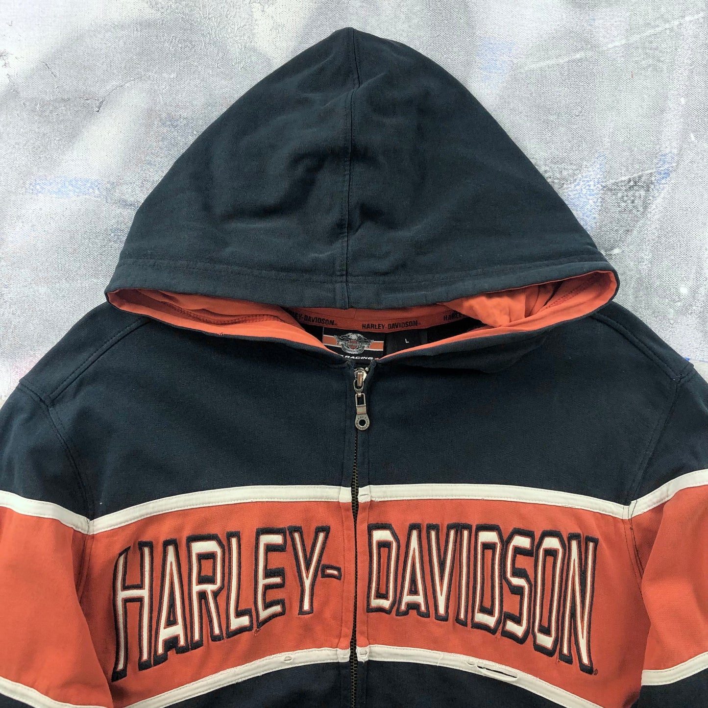 Vintage Harley Davidson Motorcycles Racing Zip Hoodie Sweatshirt L