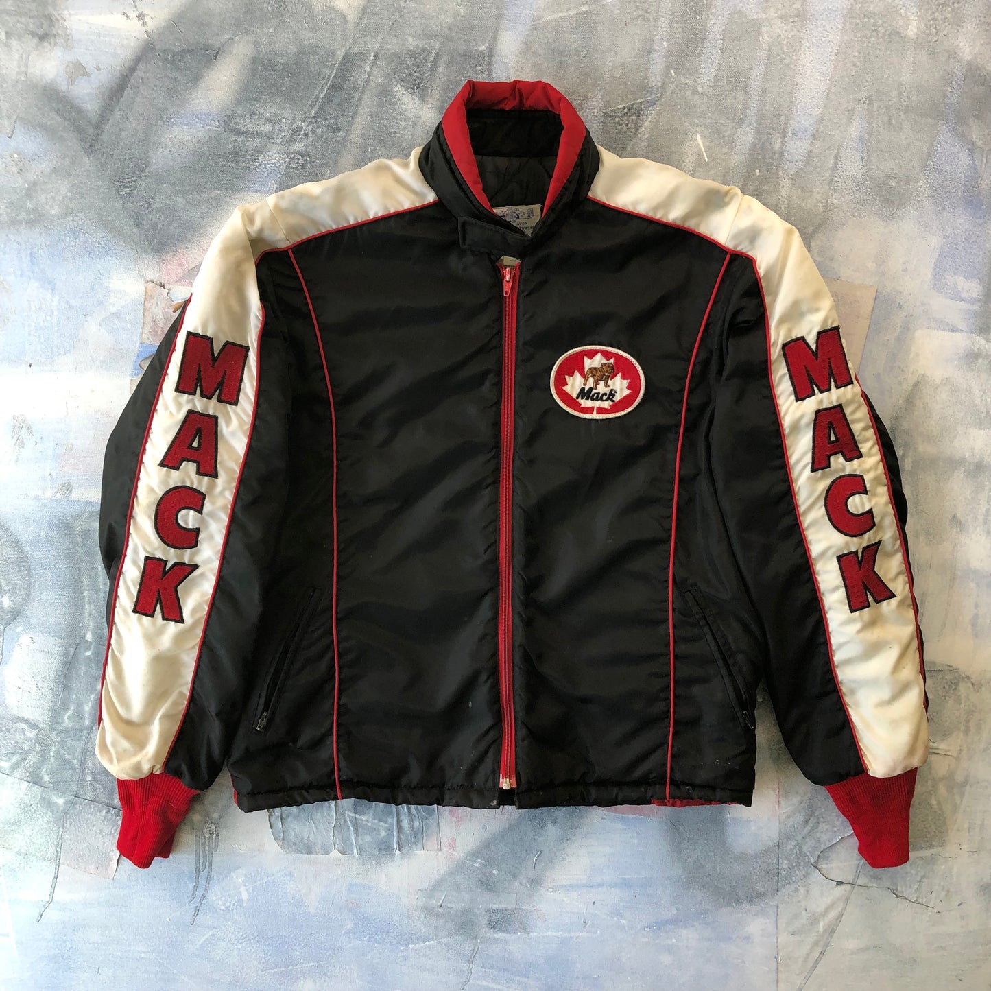 Vintage 80's Mack Trucks Quilted Racing Zip Jacket L