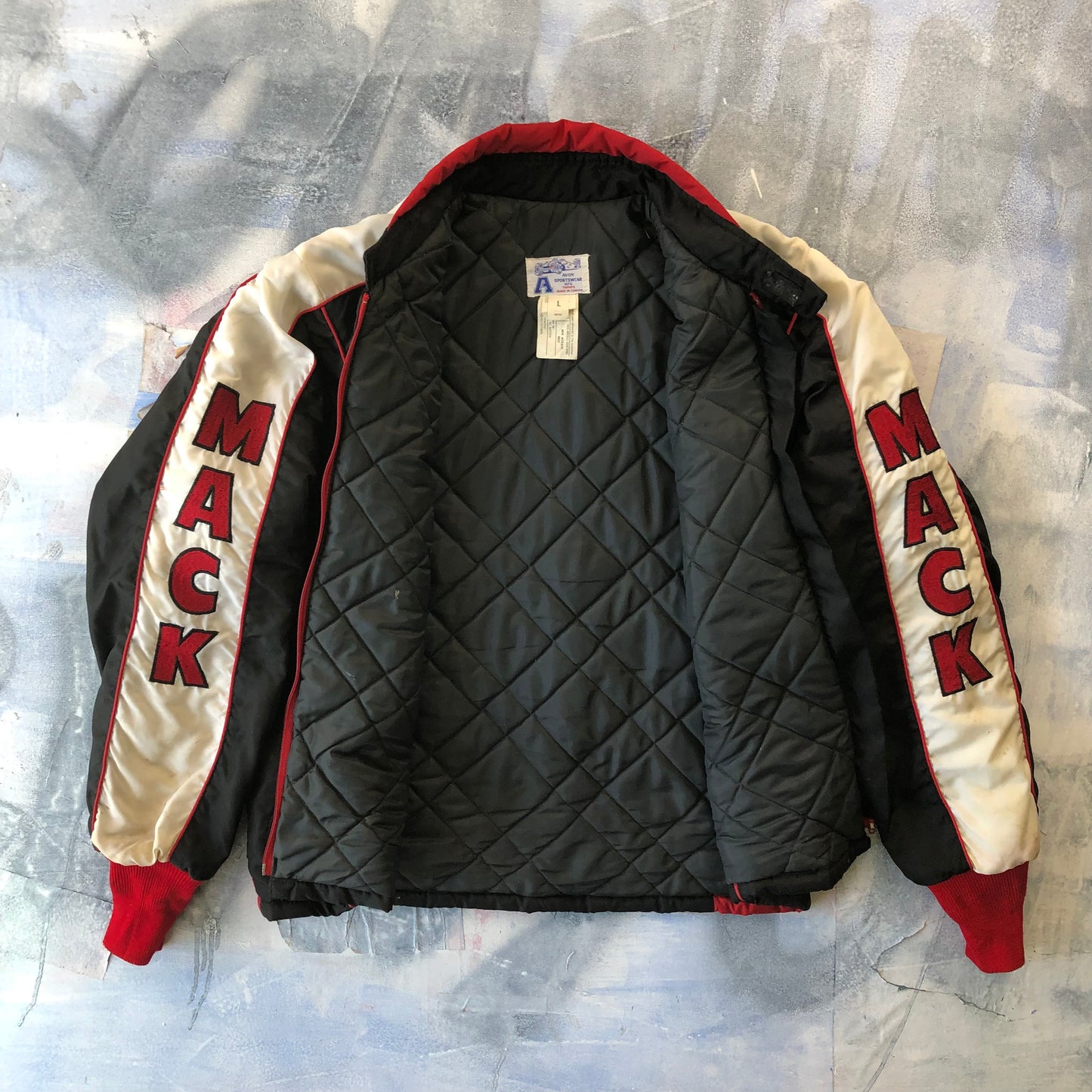 Vintage 80's Mack Trucks Quilted Racing Zip Jacket L