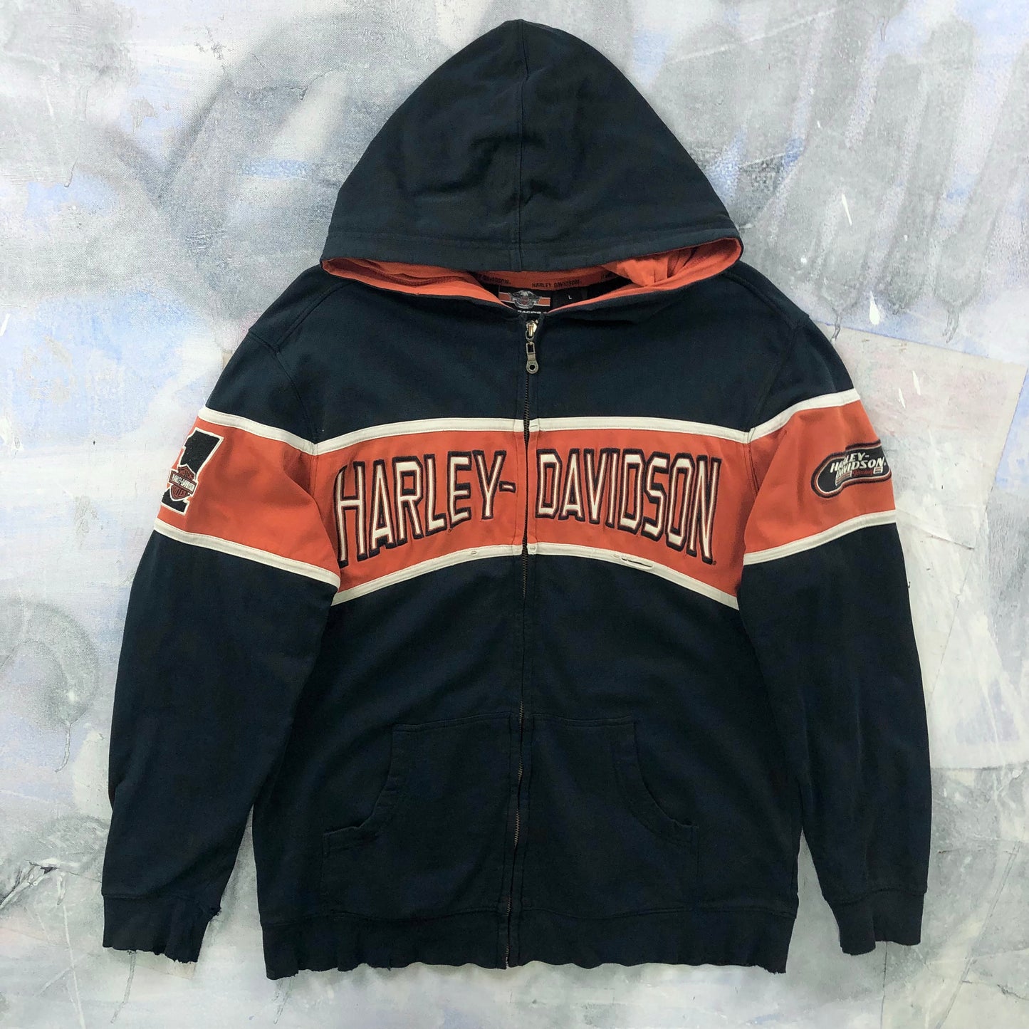 Vintage Harley Davidson Motorcycles Racing Zip Hoodie Sweatshirt L