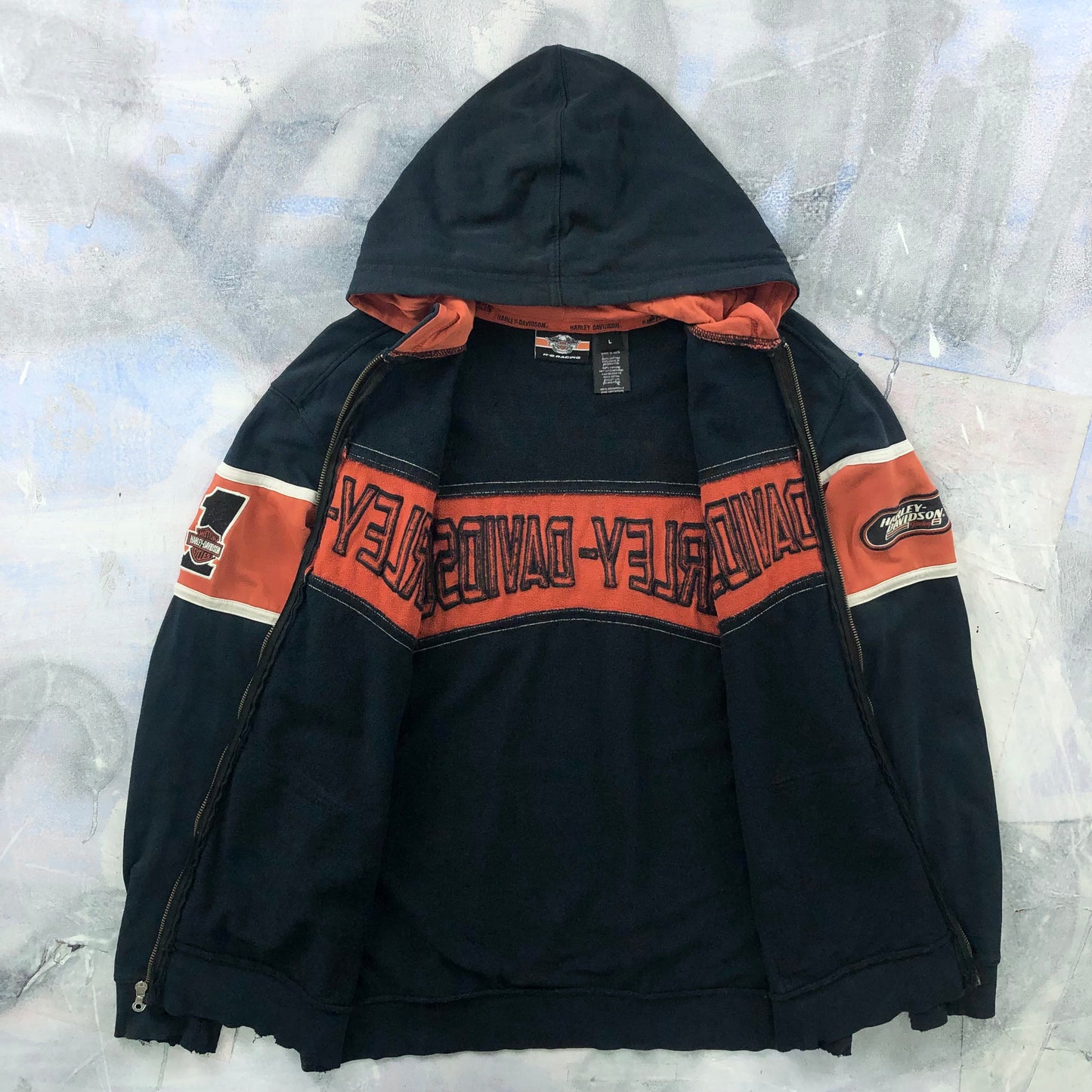 Vintage Harley Davidson Motorcycles Racing Zip Hoodie Sweatshirt L