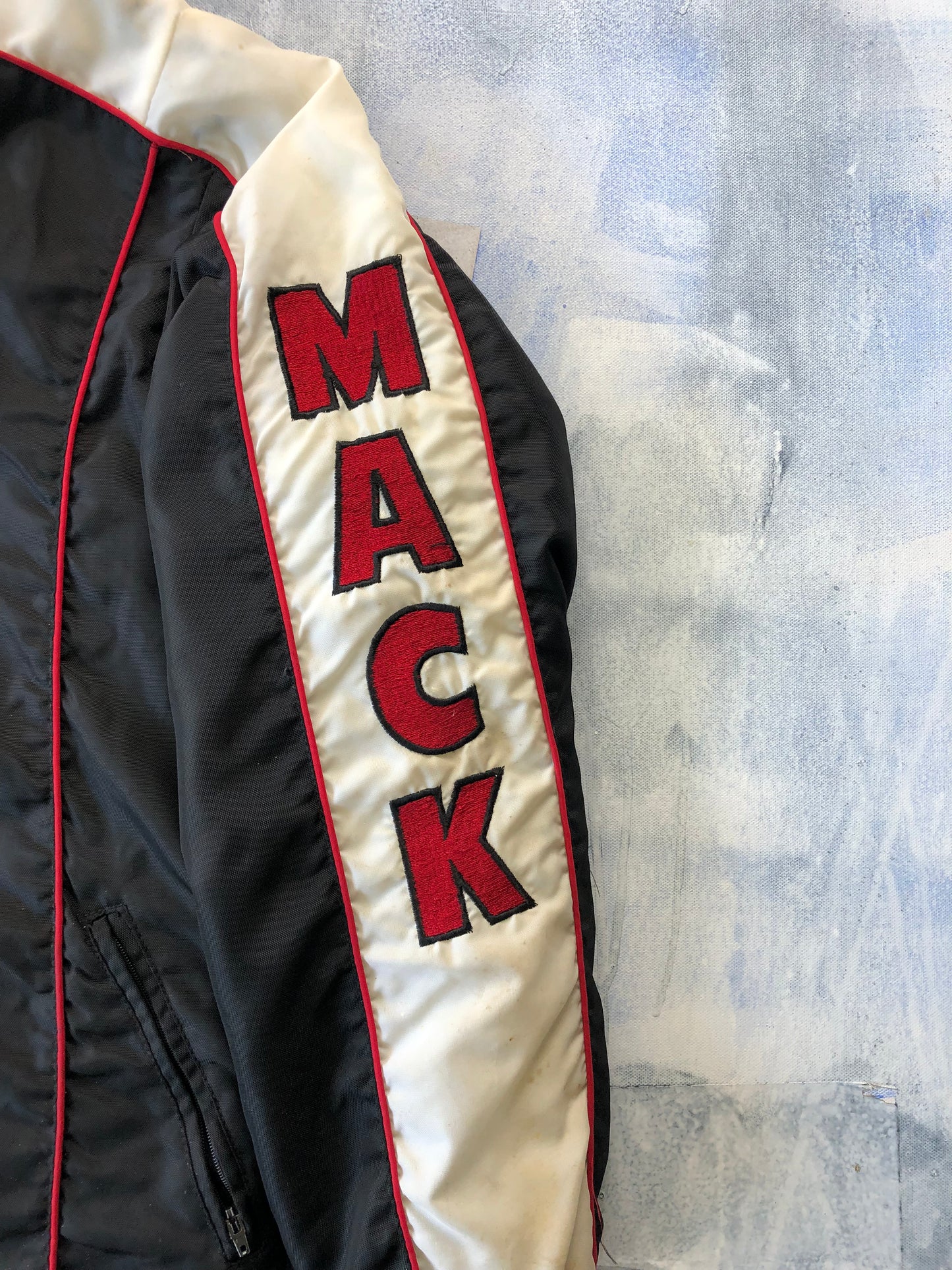 Vintage 80's Mack Trucks Quilted Racing Zip Jacket L