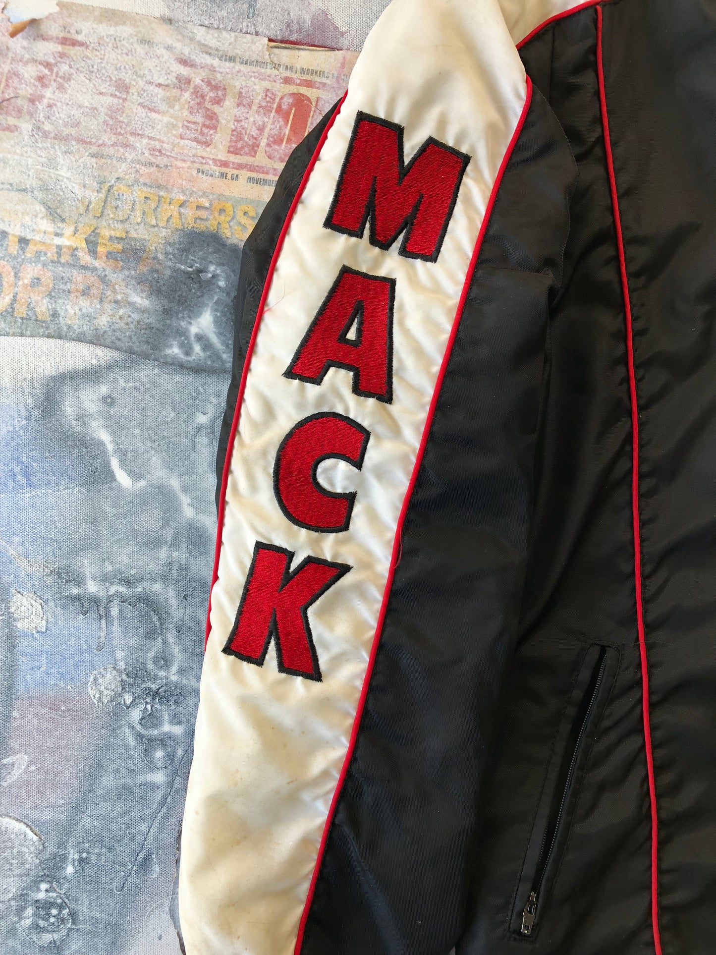 Vintage 80's Mack Trucks Quilted Racing Zip Jacket L
