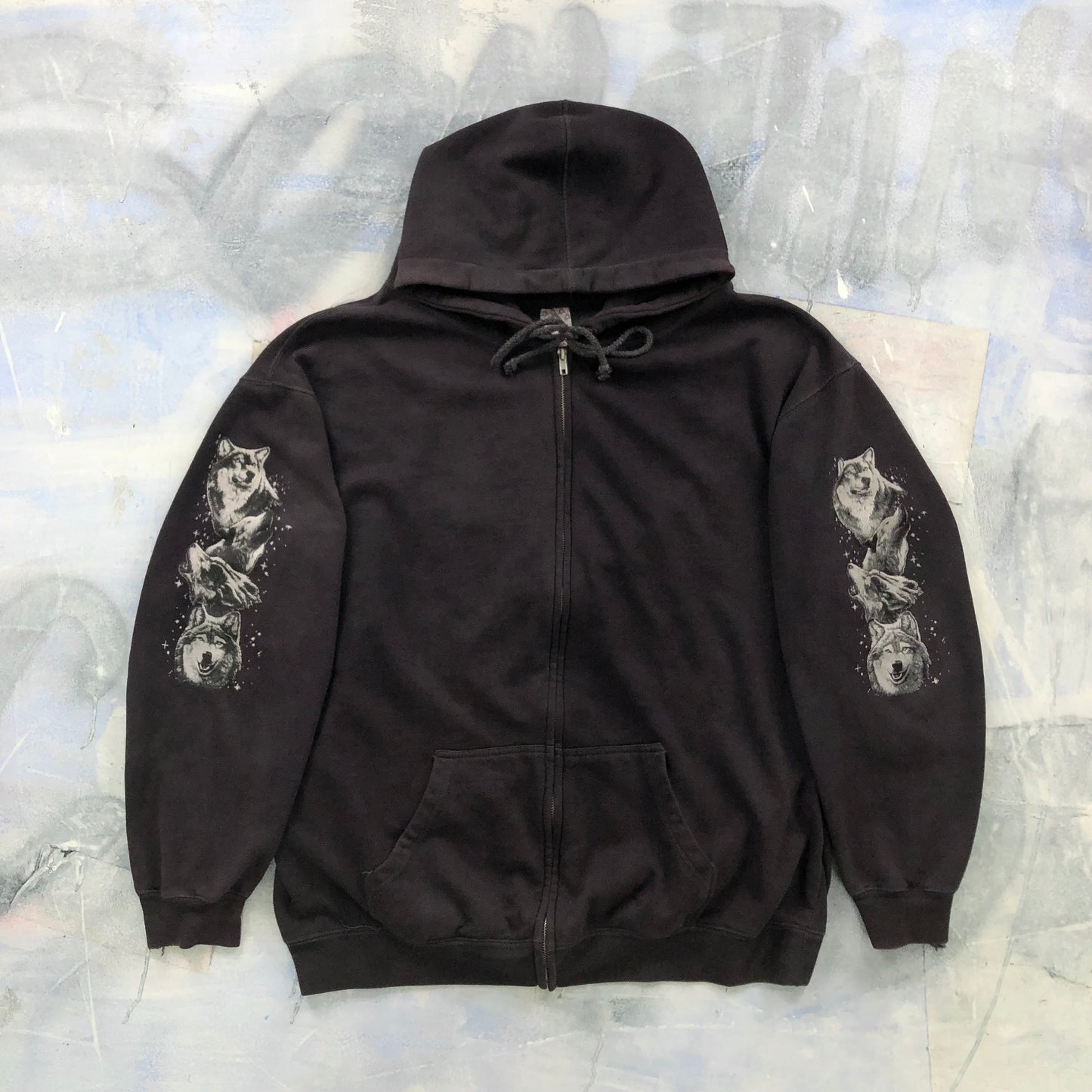 Vintage Wolf Pack Hoodie Zip Sweatshirt XXL