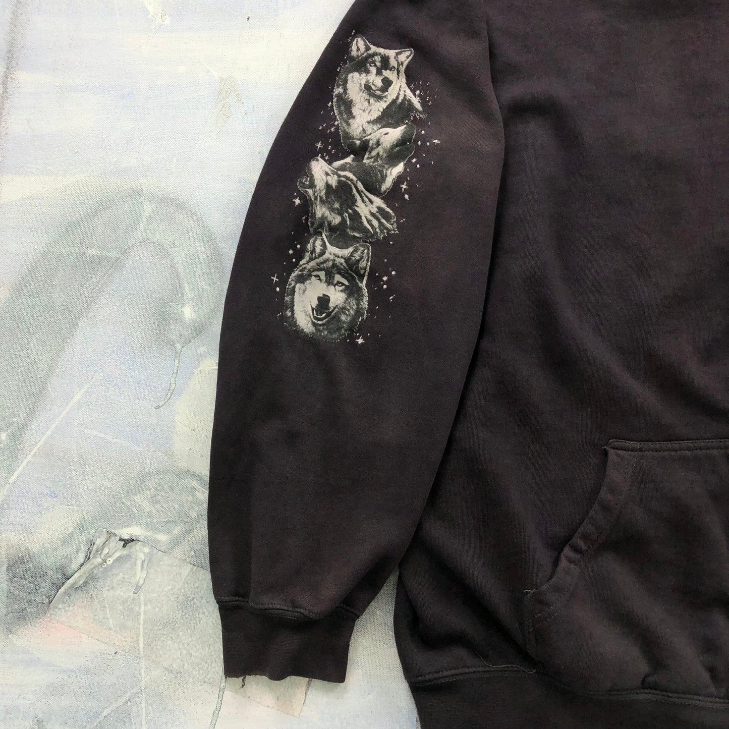 Vintage Wolf Pack Hoodie Zip Sweatshirt XXL