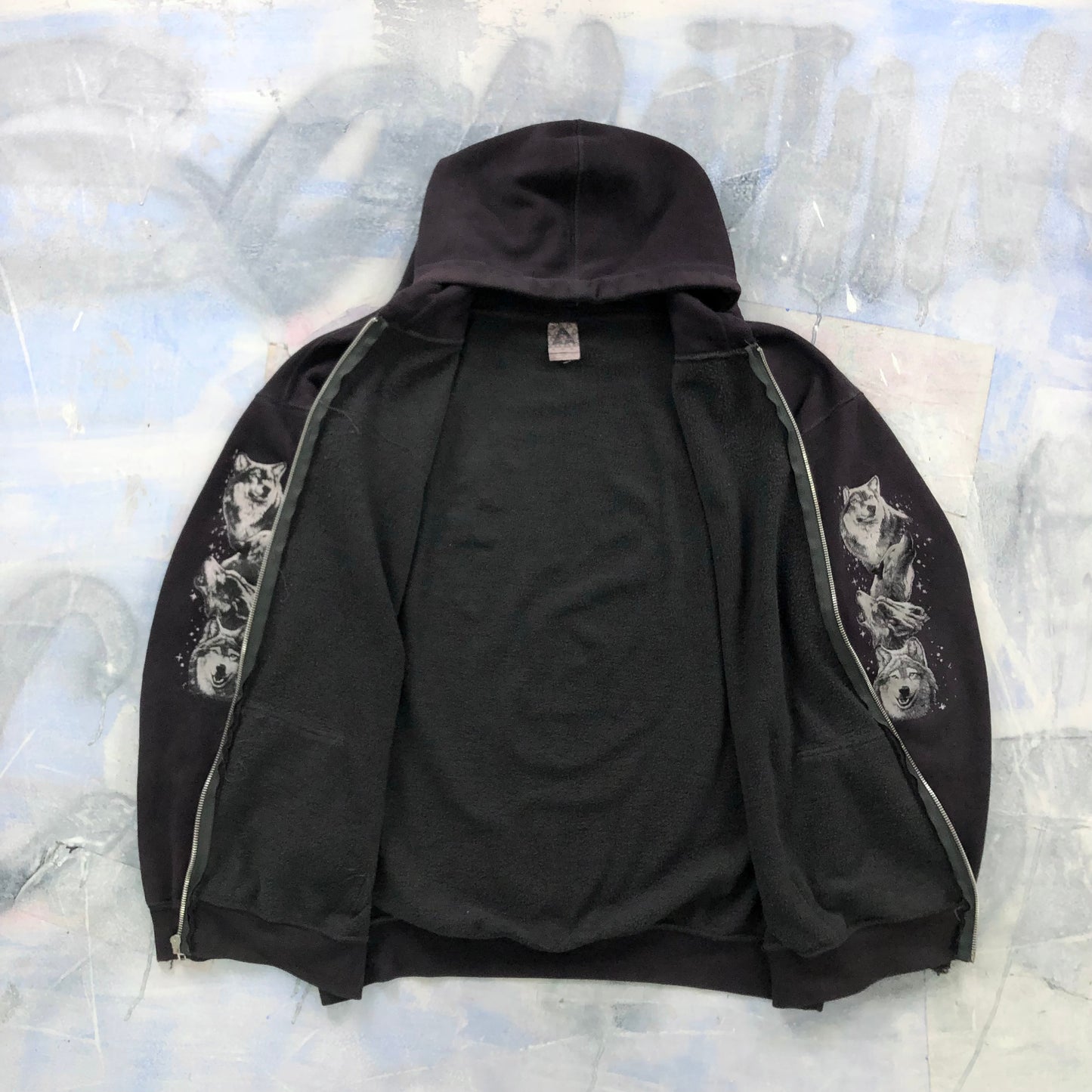 Vintage Wolf Pack Hoodie Zip Sweatshirt XXL