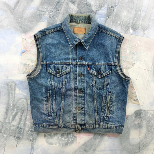 Vintage USA 80s Levis Denim Button Vest Jacket XL