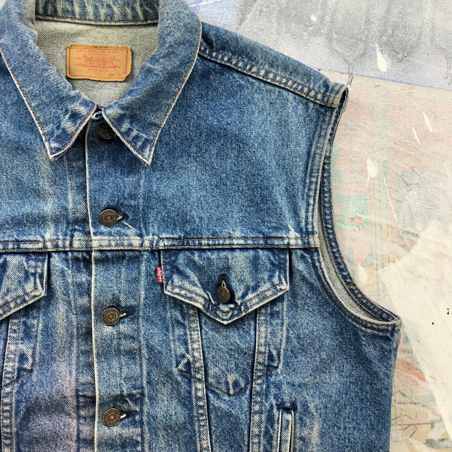 Vintage USA 80s Levis Denim Button Vest Jacket XL