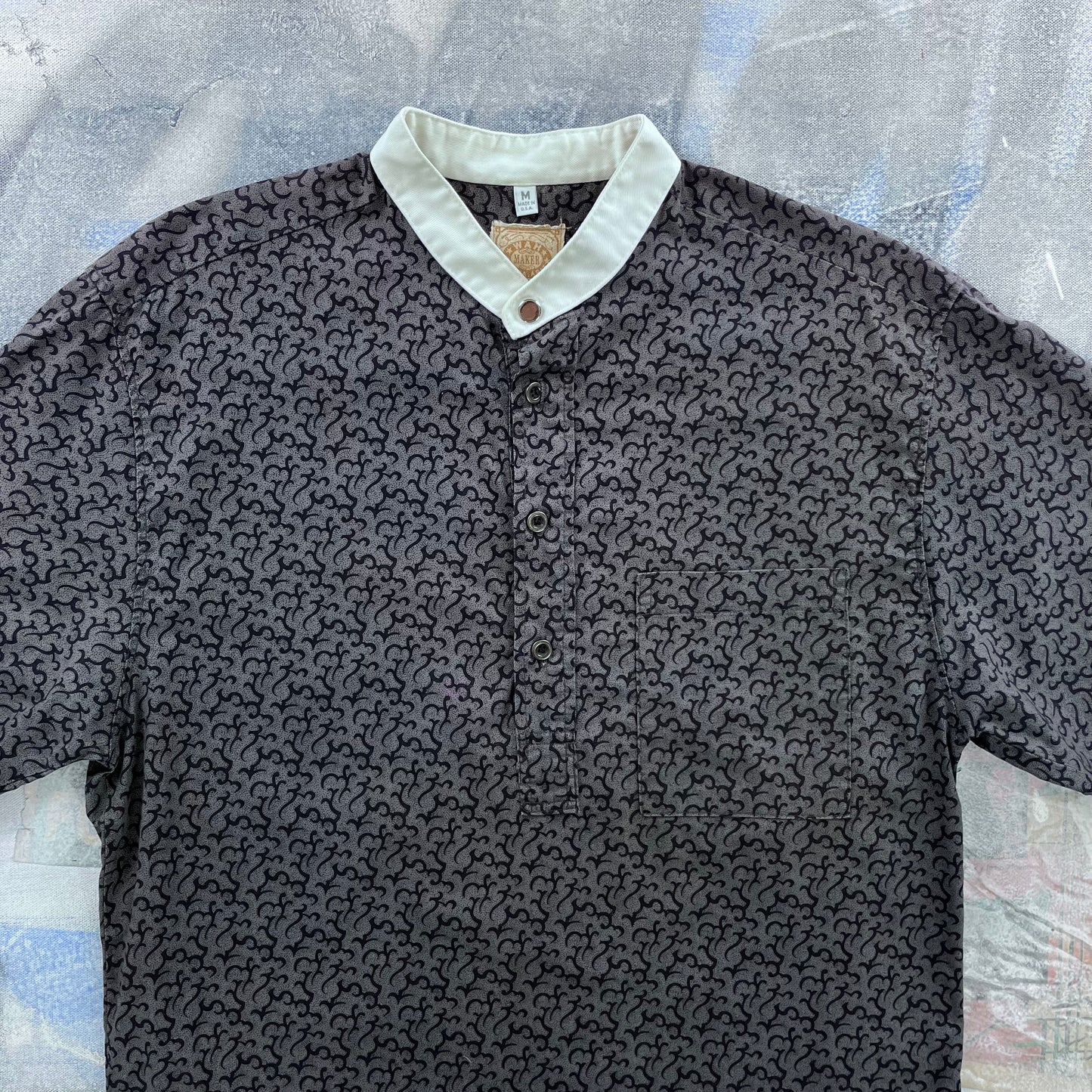 Vintage USA Wah Maker True West Outfitters Band Collar Henley Shirt M