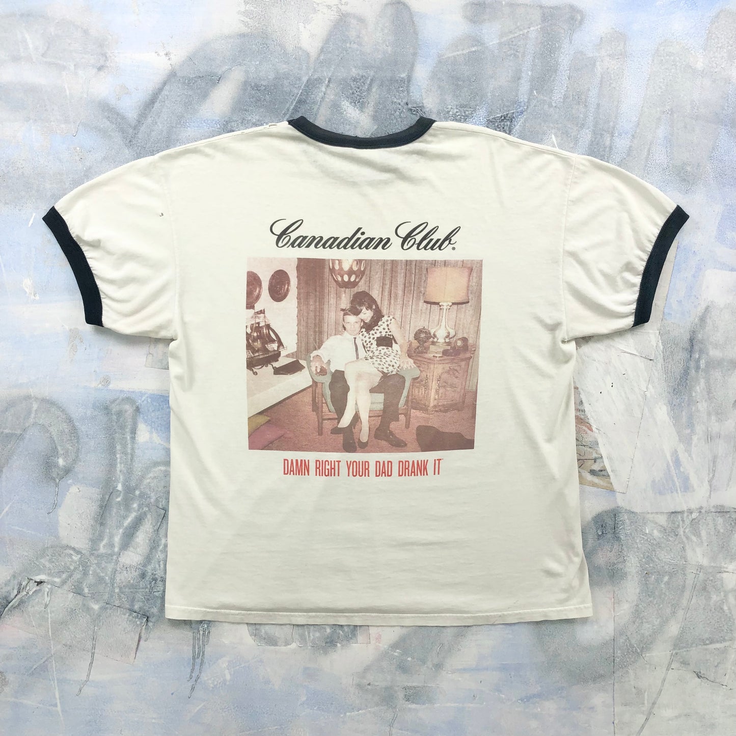 Vintage Canadian Club Whiskey Damn Right Your Dad Drank It Ringer T Shirt XL