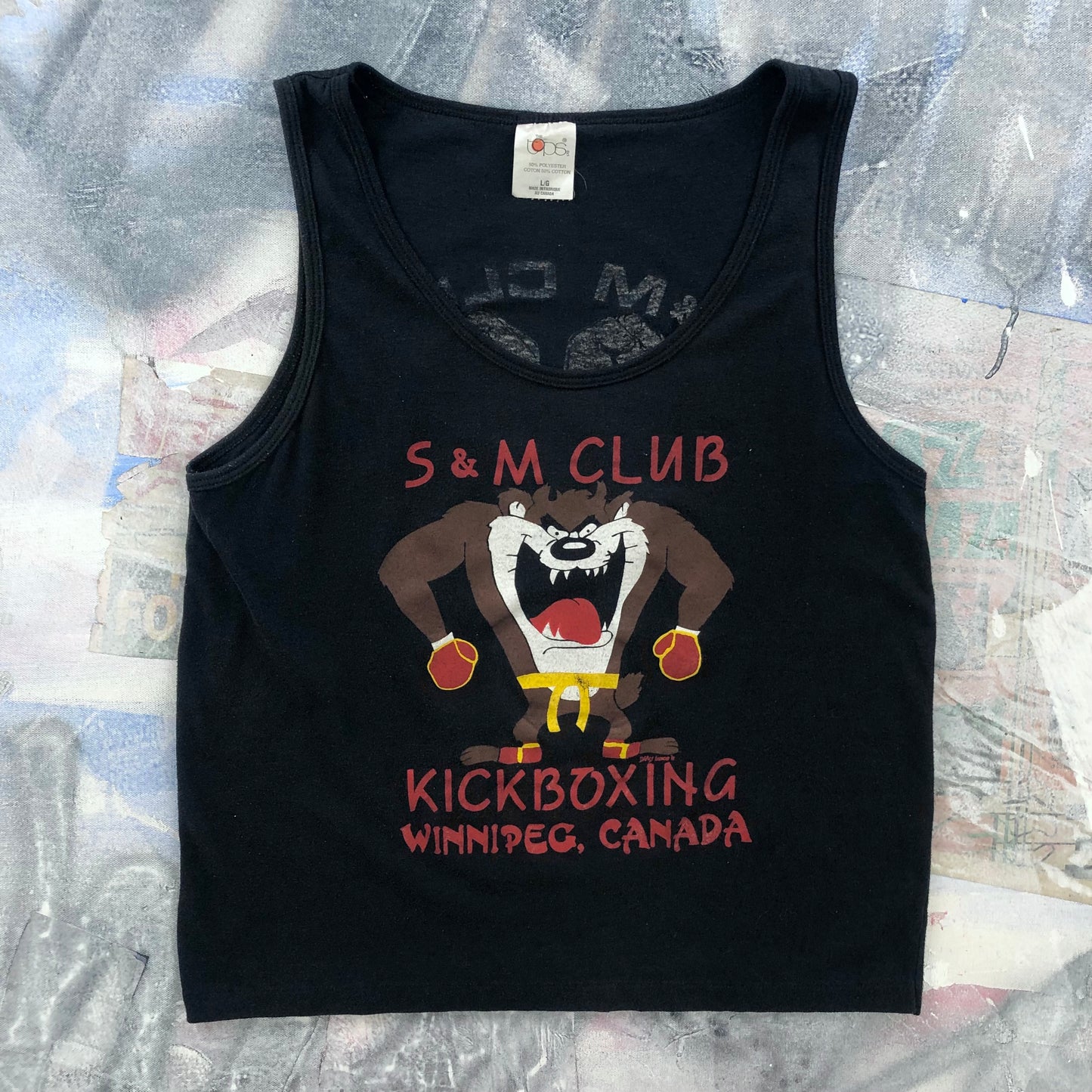 Vintage 90s S & M Club Kickboxing Combat Winnipeg Canada Single Stitch Tank Top L