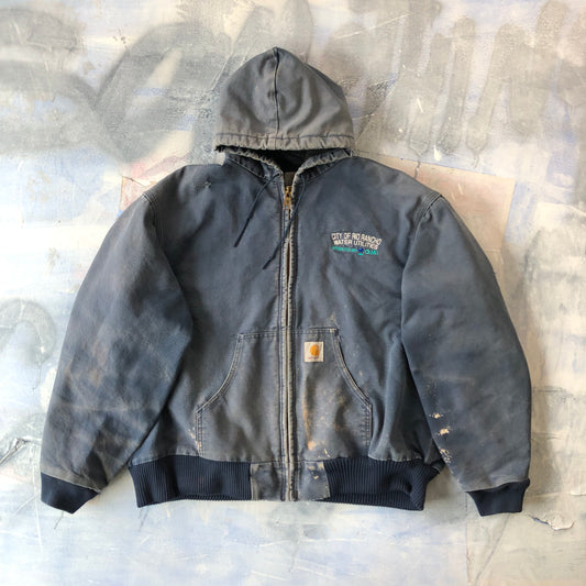 Vintage Carhartt J04NVY Quilted Flannel Lined Canvas Hooded Zip Jacket 2XL