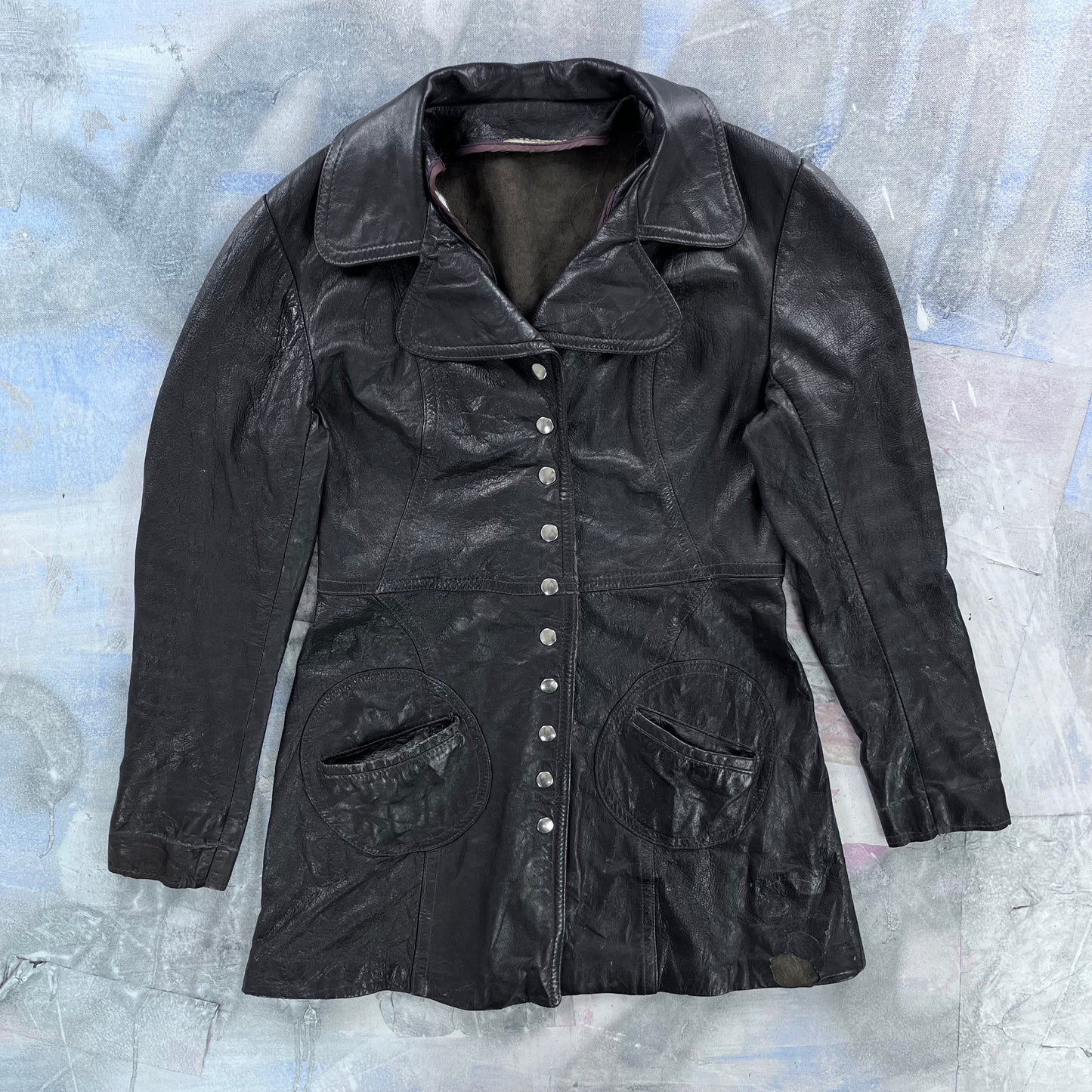 Vintage Three Quarter Button Leather Jacket M (Womens)