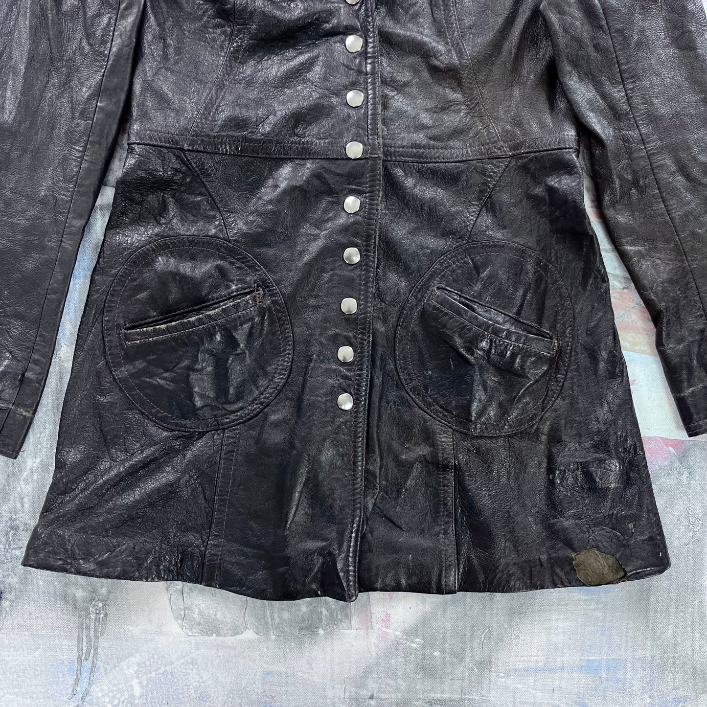 Vintage Three Quarter Button Leather Jacket M (Womens)