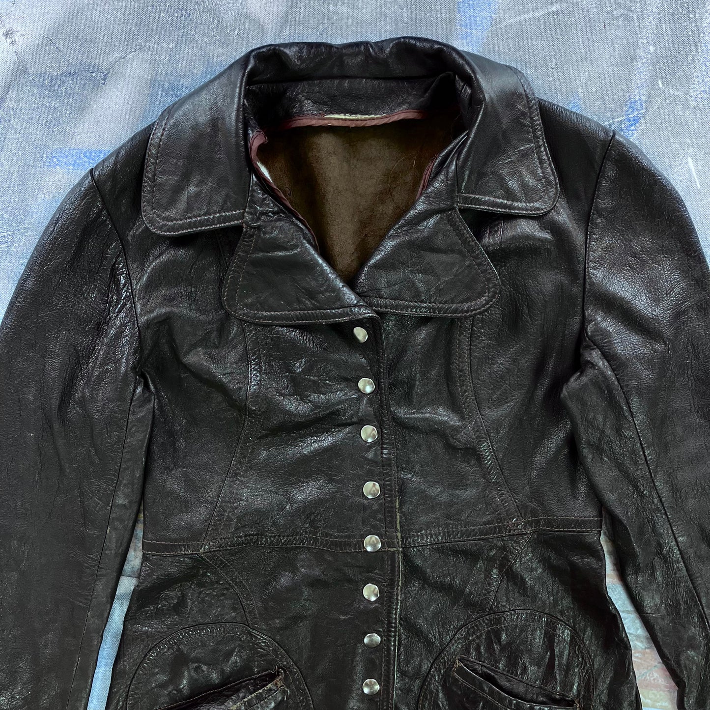Vintage Three Quarter Button Leather Jacket M (Womens)