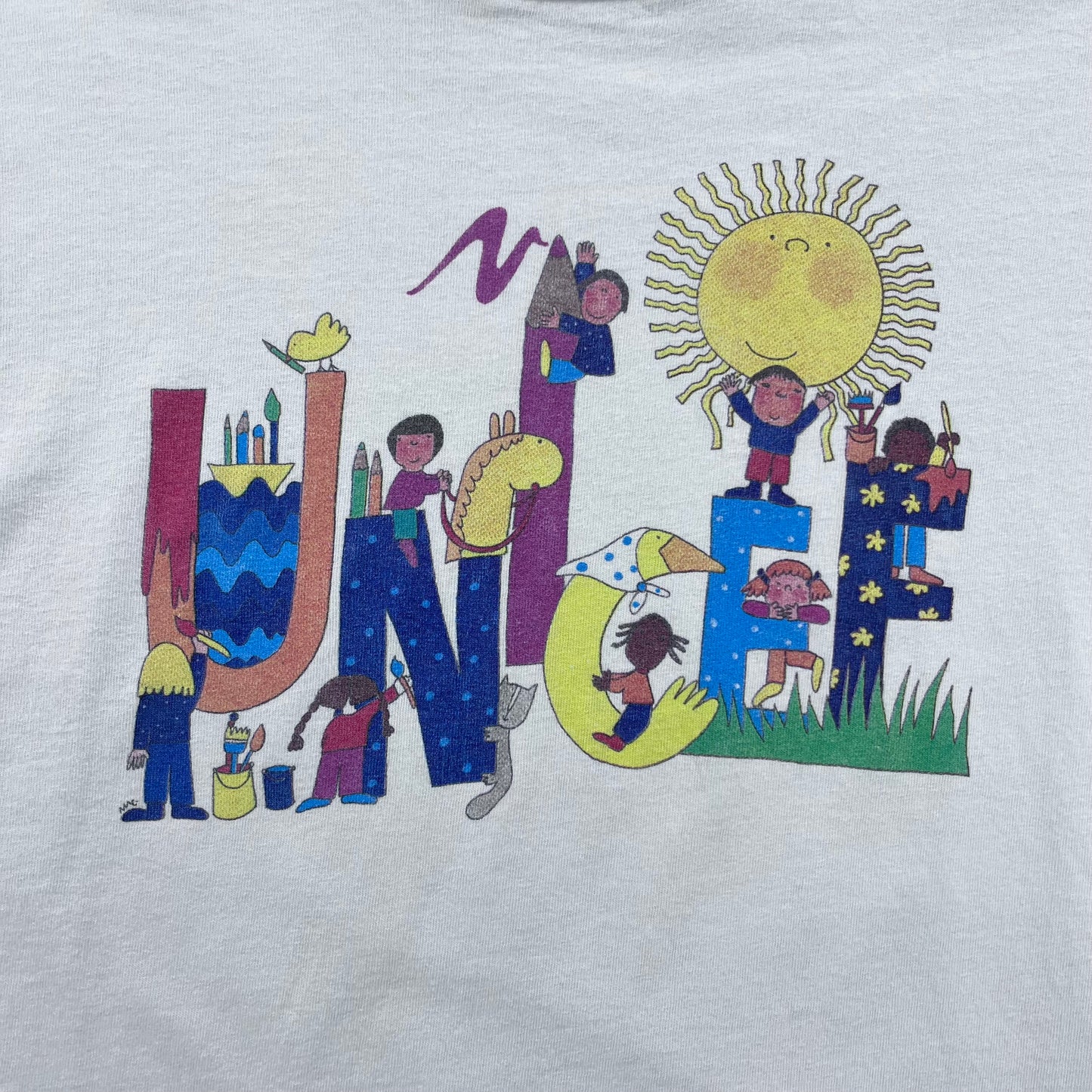 Vintage USA Unicef Children Art Work Single Stitch T Shirt XL