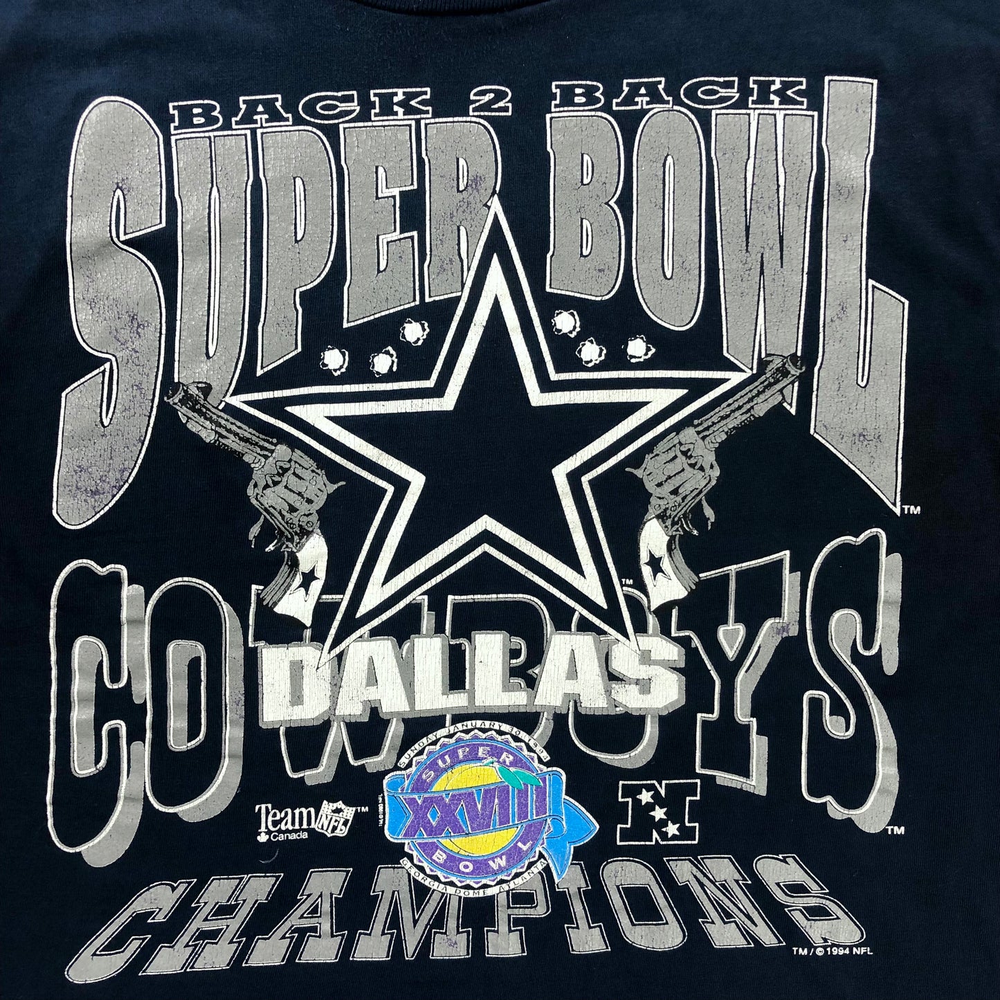 Vintage 90s NFL Super Bowl Back 2 Back Champions Dallas Cowboys Single Stitch T Shirt M